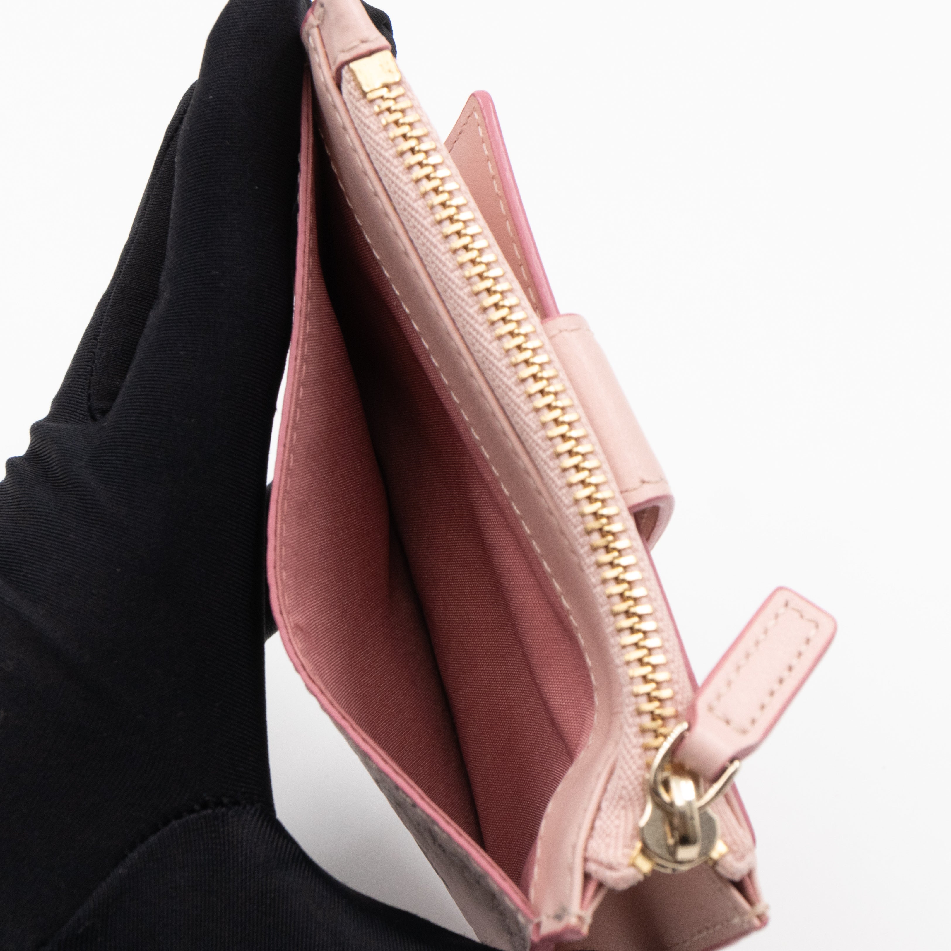 Mini Tracy Zip Card Case Monogram Pink Leather