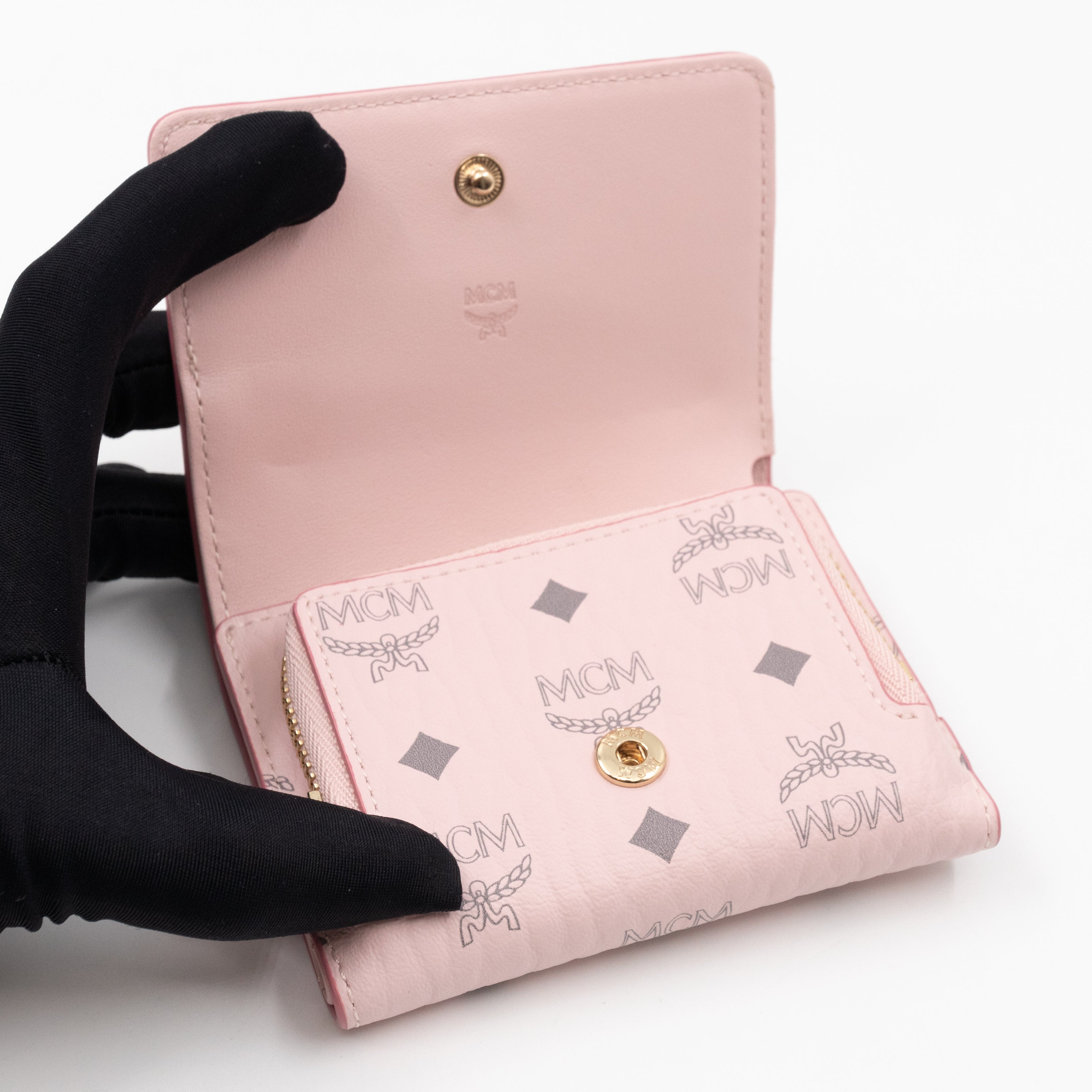 All-Over Card Case Wallet Monogram Pink Leather