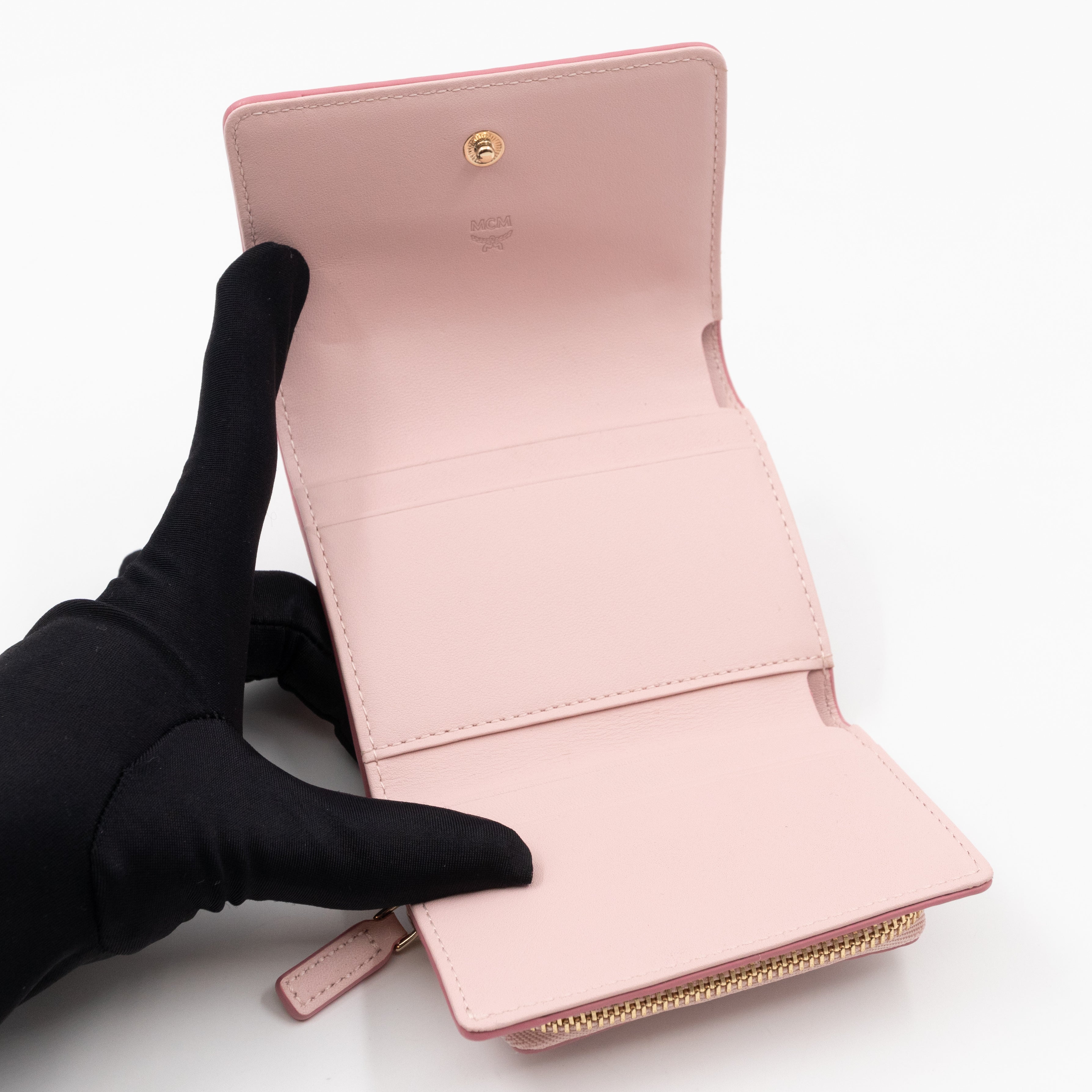 All-Over Card Case Wallet Monogram Pink Leather