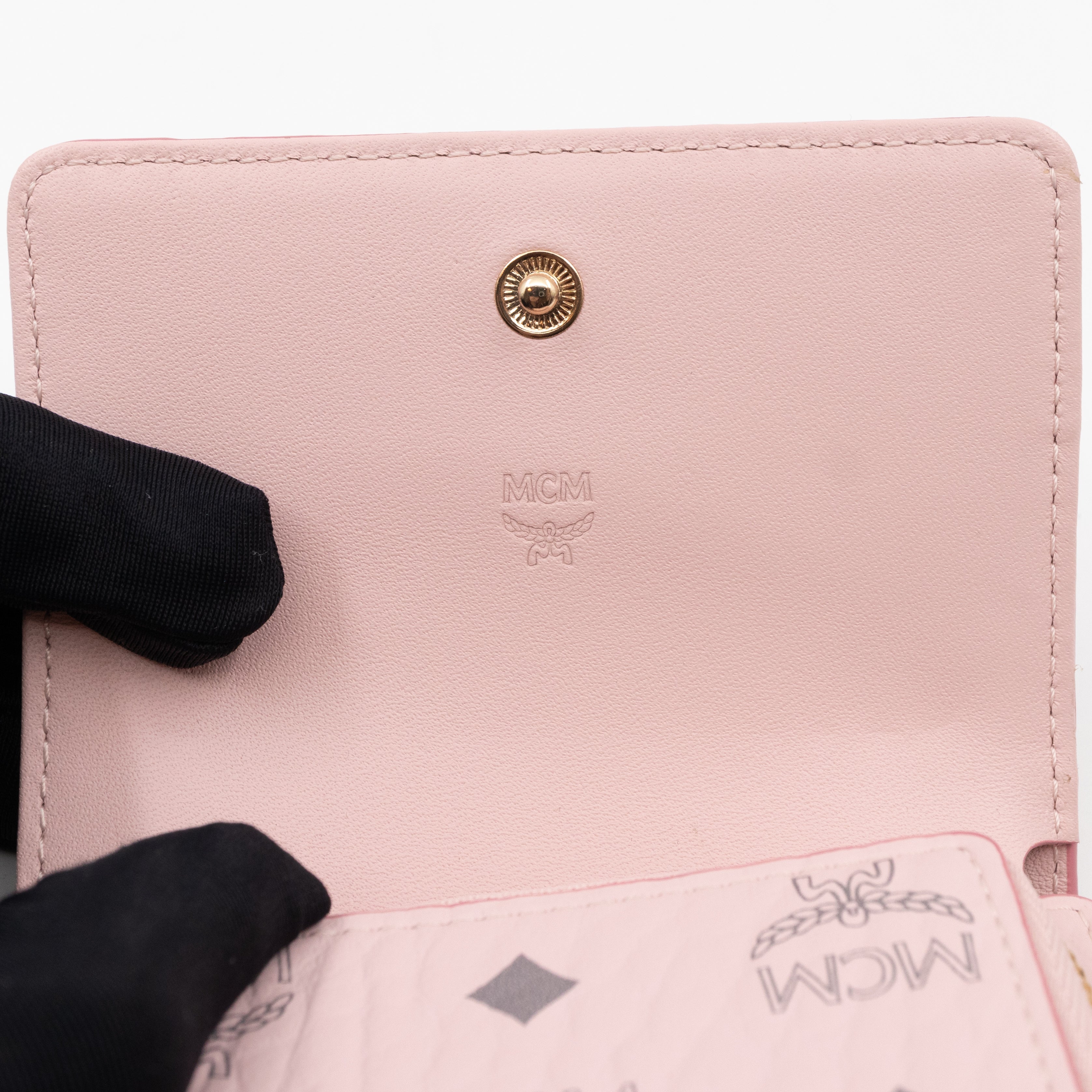 All-Over Card Case Wallet Monogram Pink Leather