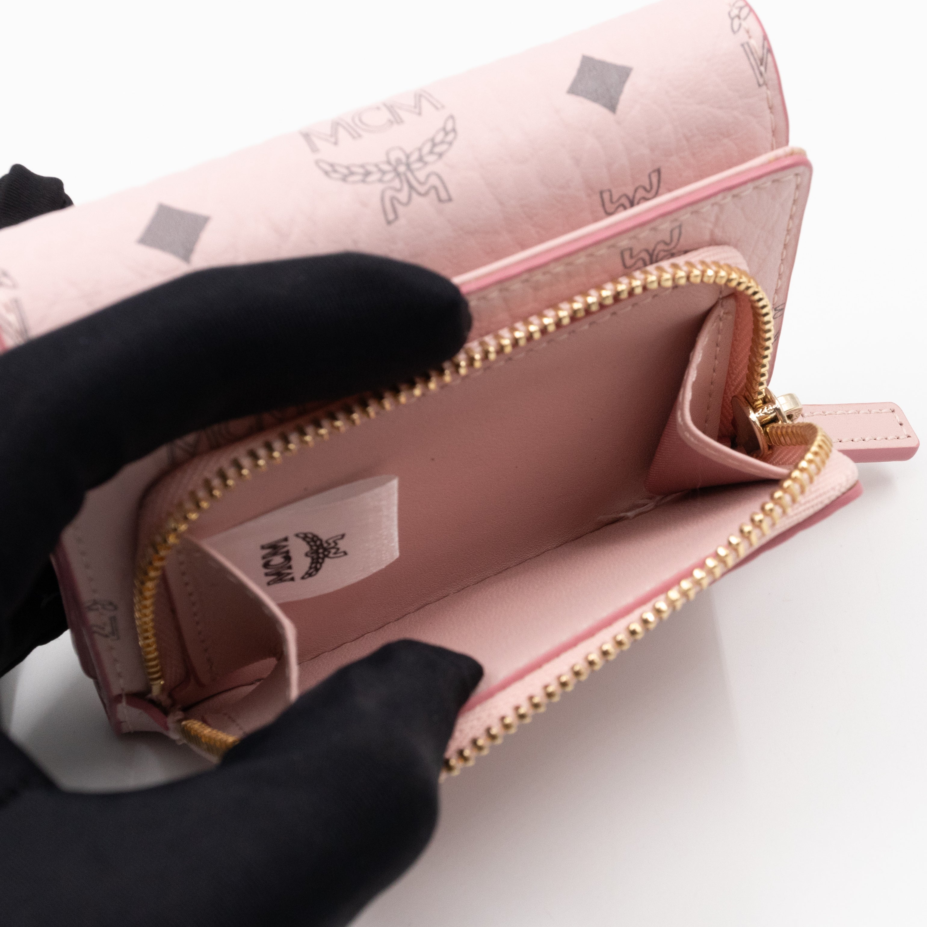 All-Over Card Case Wallet Monogram Pink Leather