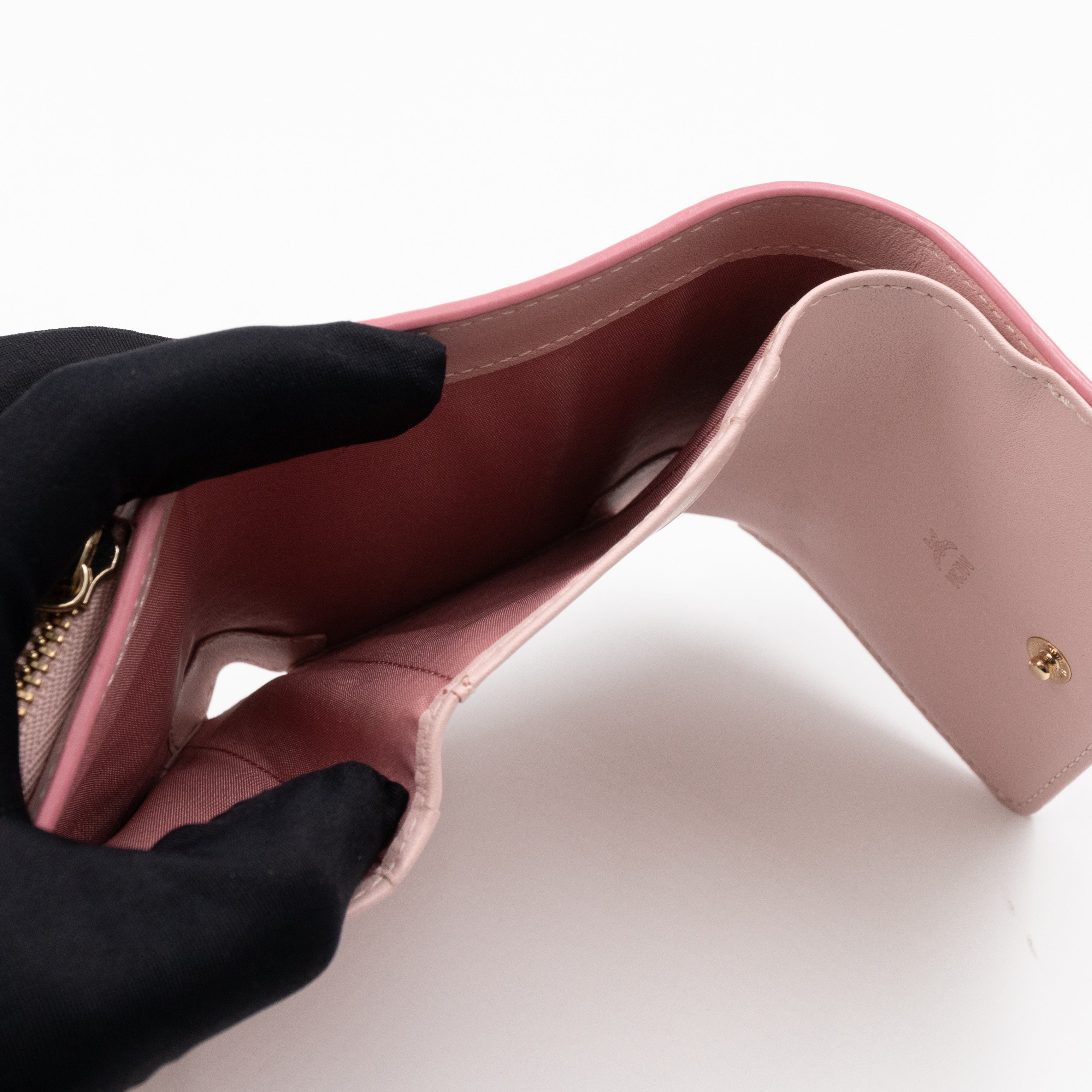 All-Over Card Case Wallet Monogram Pink Leather