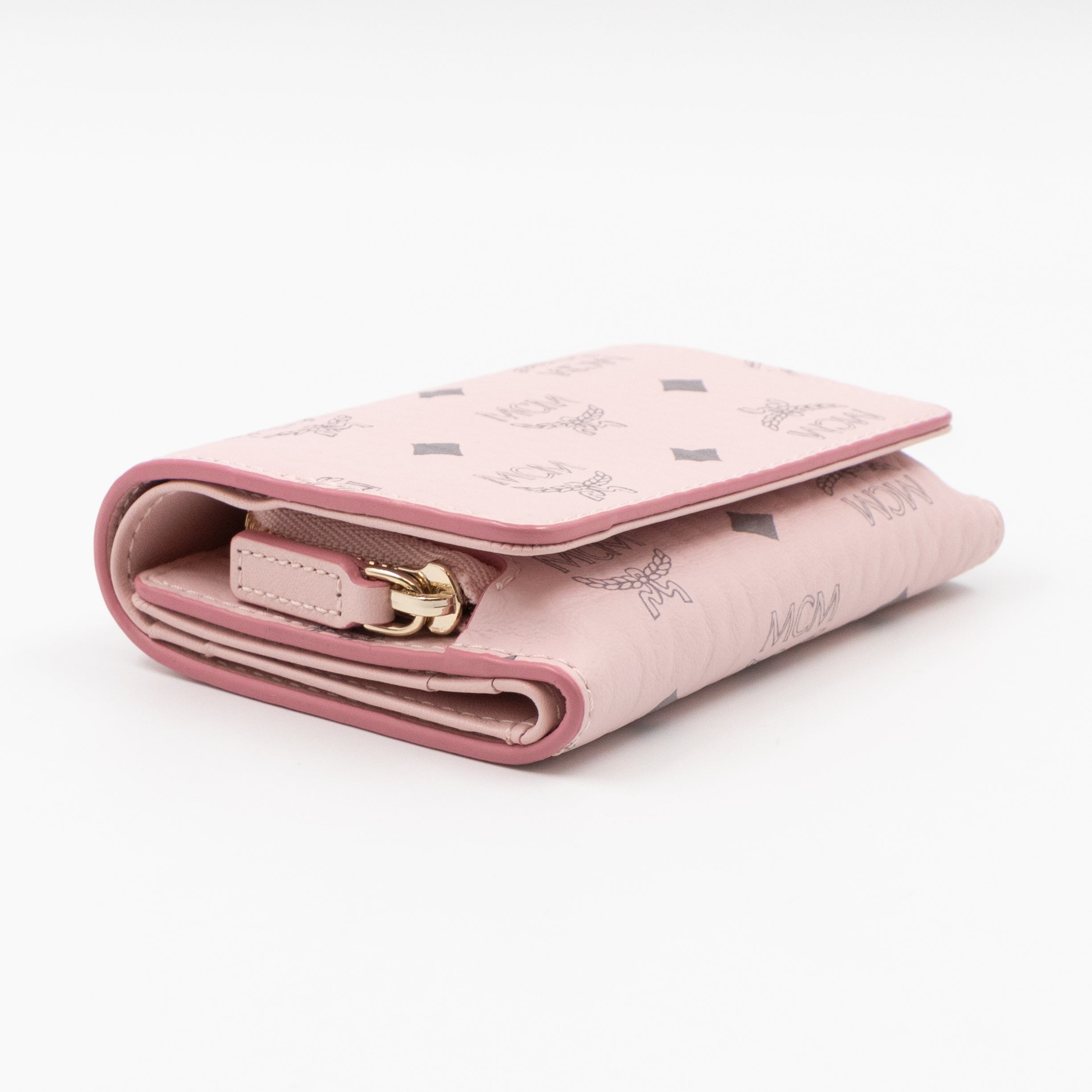 All-Over Card Case Wallet Monogram Pink Leather