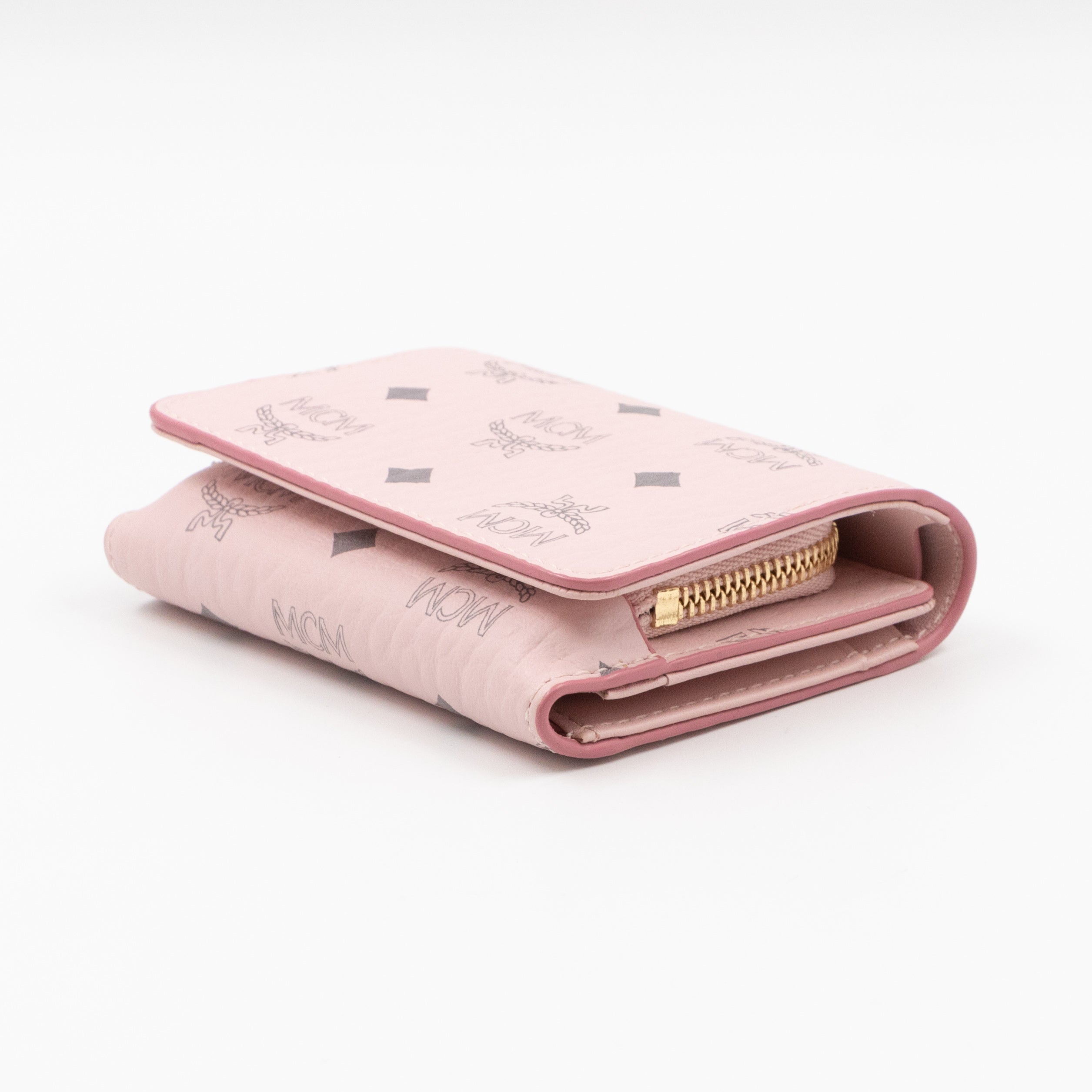 All-Over Card Case Wallet Monogram Pink Leather