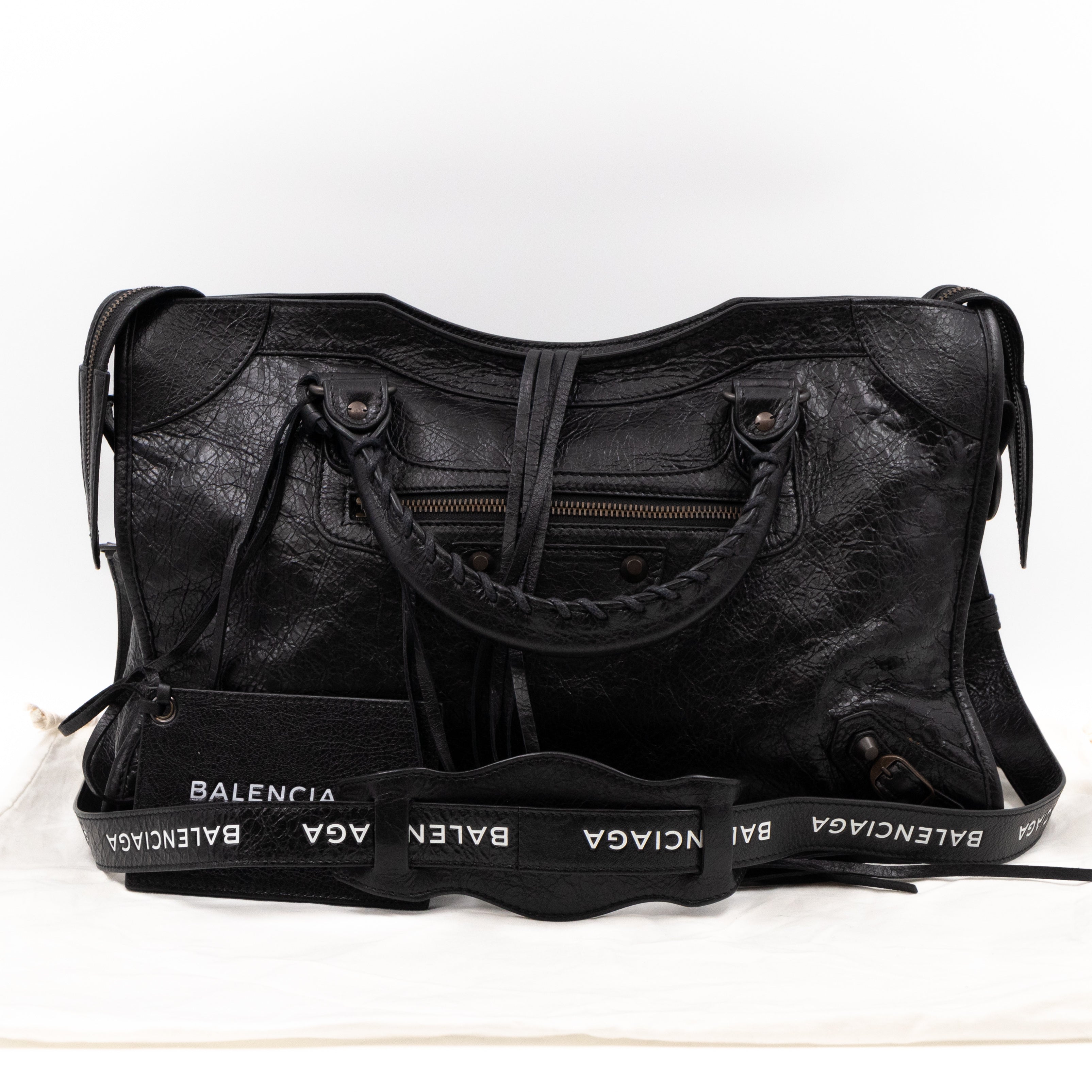 Classic City AJ Bag Logo Strap Black Leather