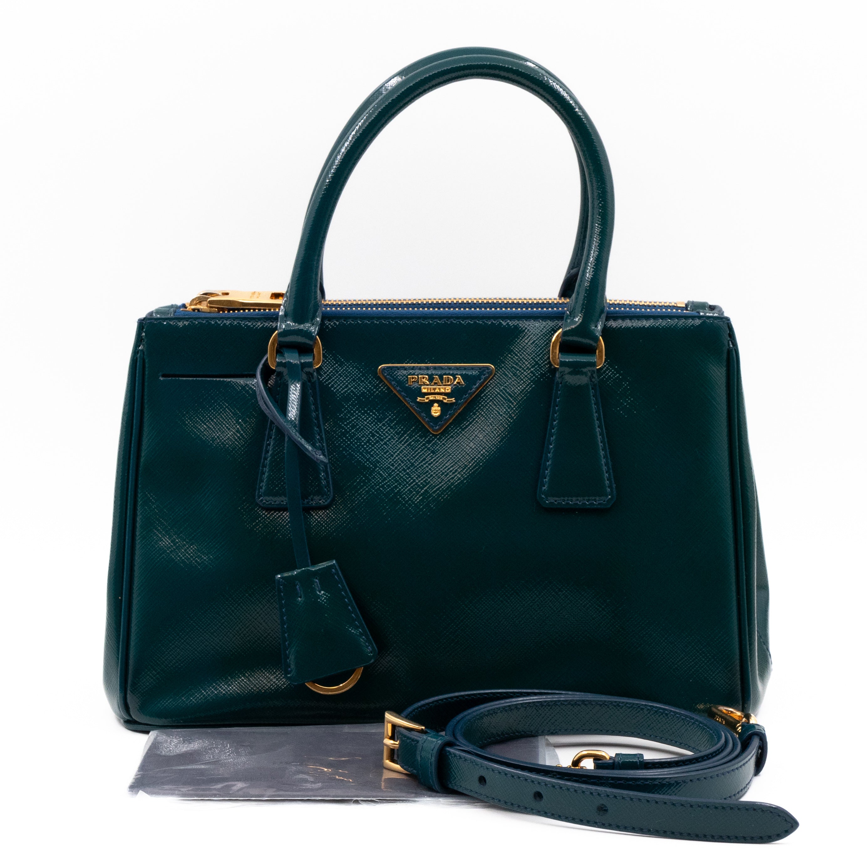 Galleria Small Double Zip Cobalto Saffiano Vernice