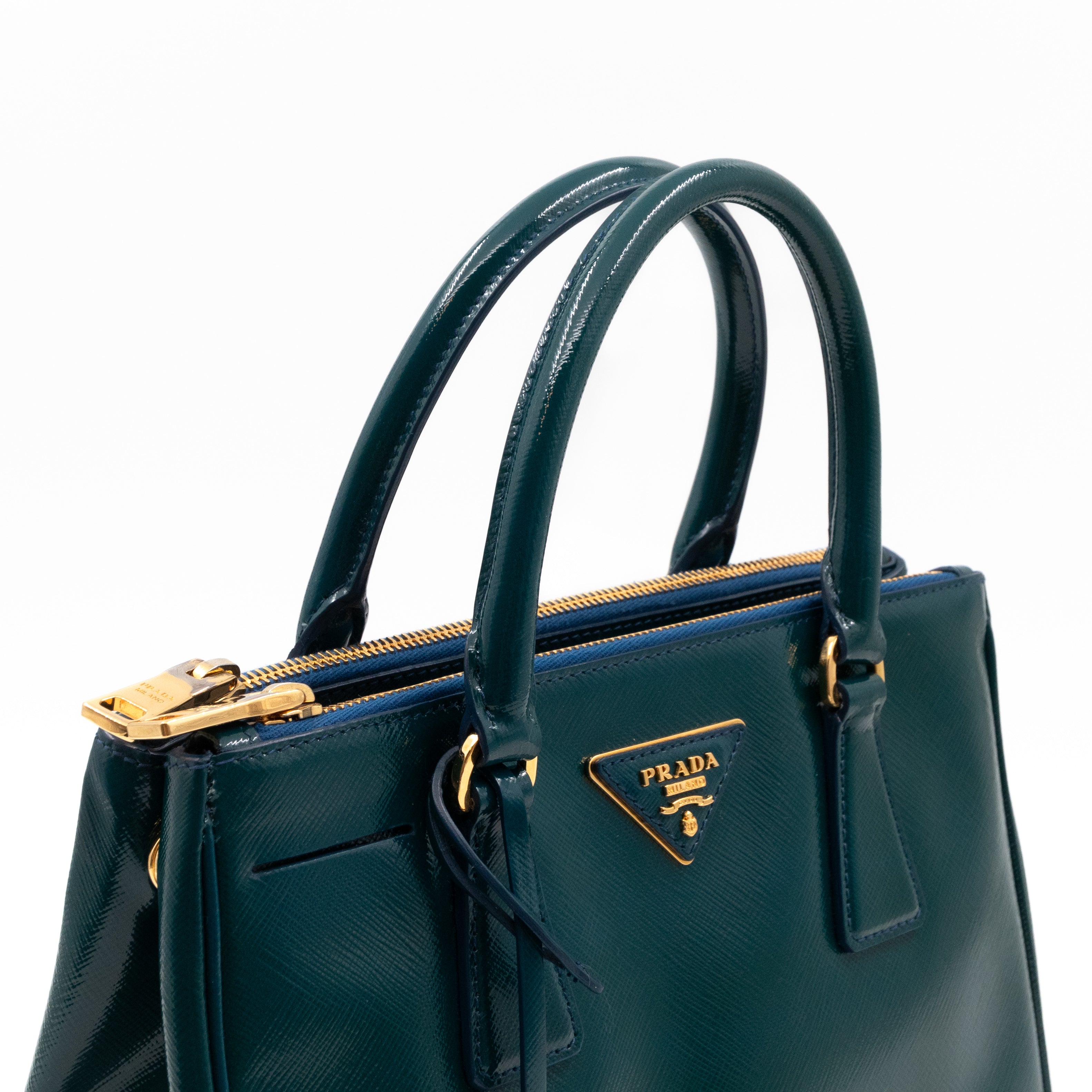 Galleria Small Double Zip Cobalto Saffiano Vernice