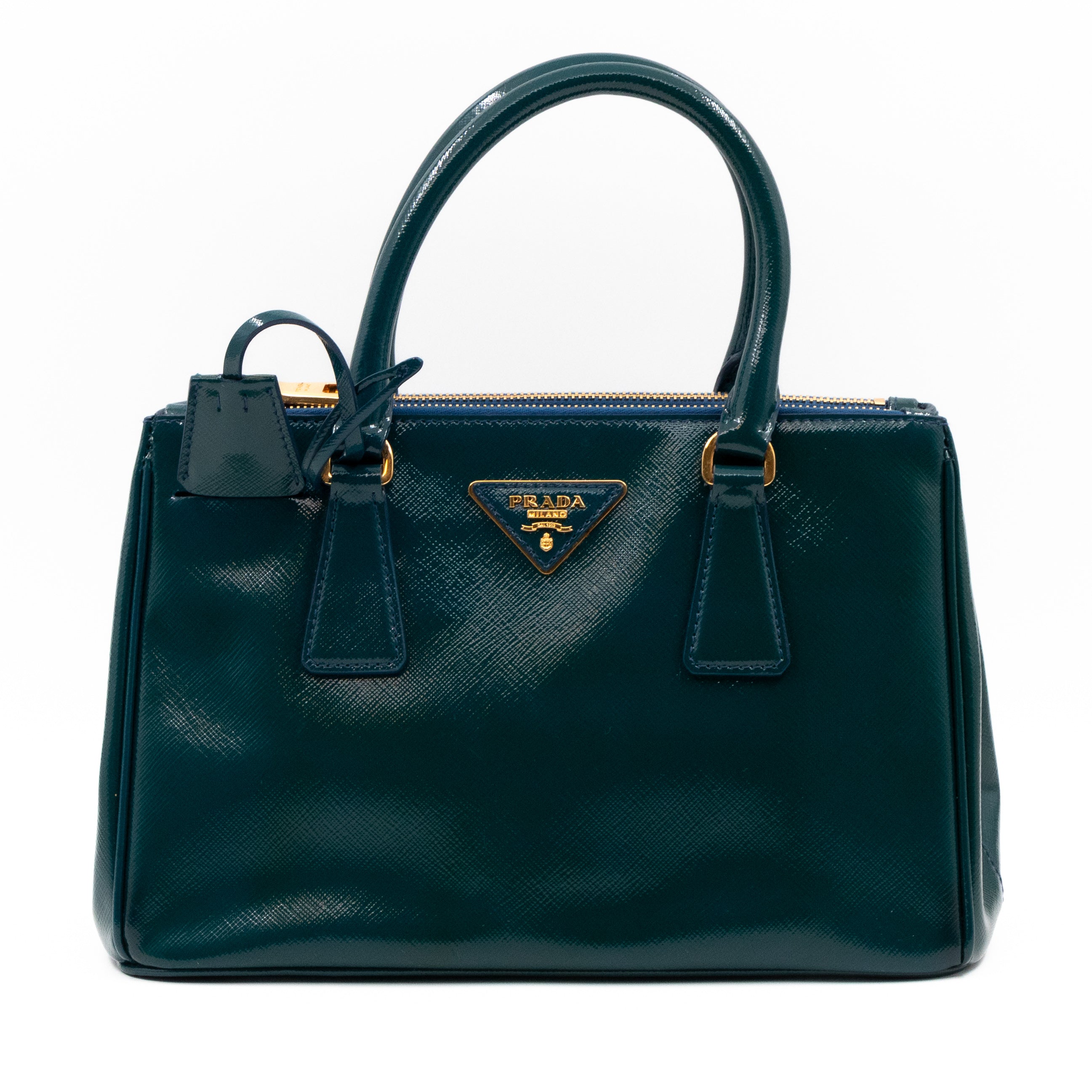 Galleria Small Double Zip Cobalto Saffiano Vernice