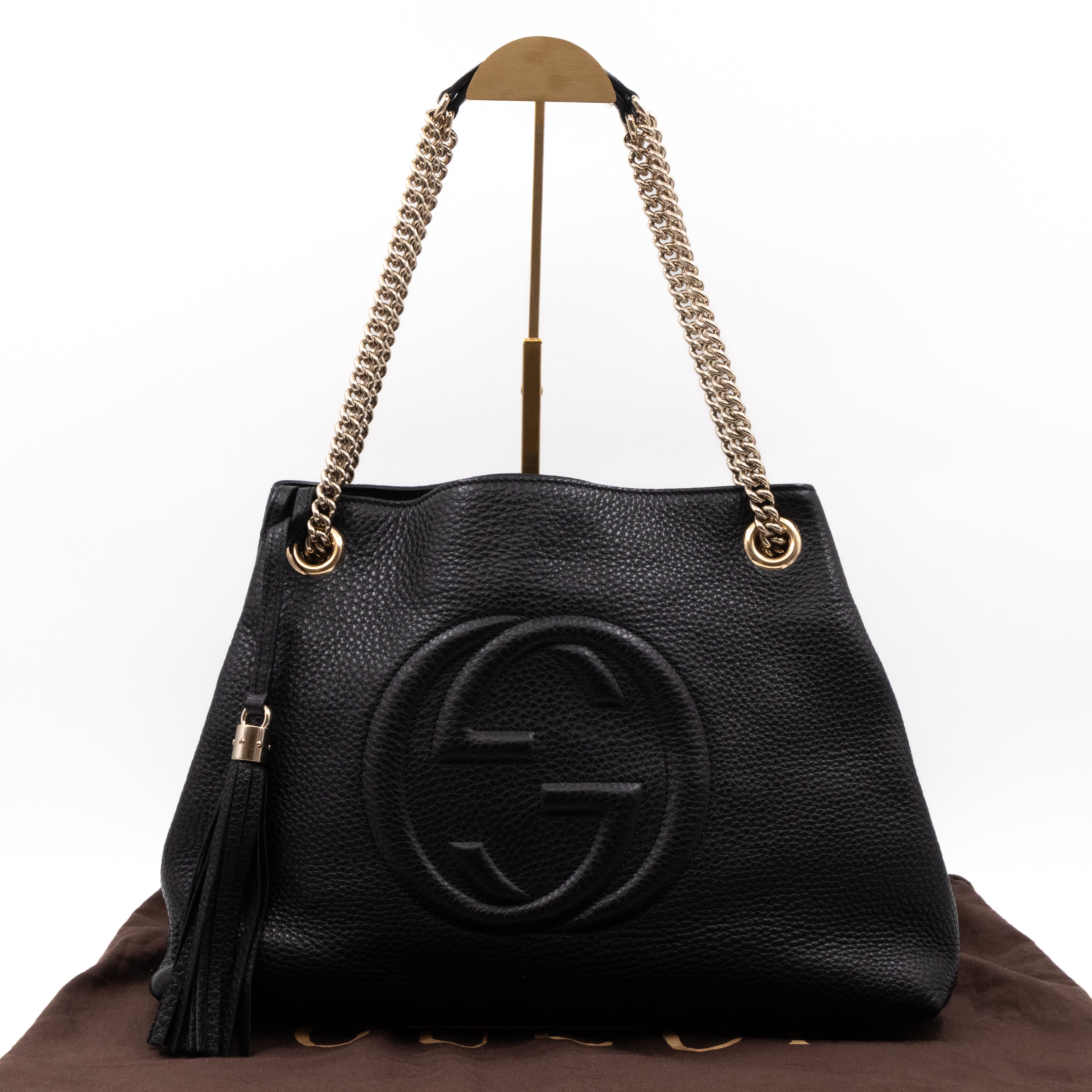 Soho Tassel Chain Tote Black Leather