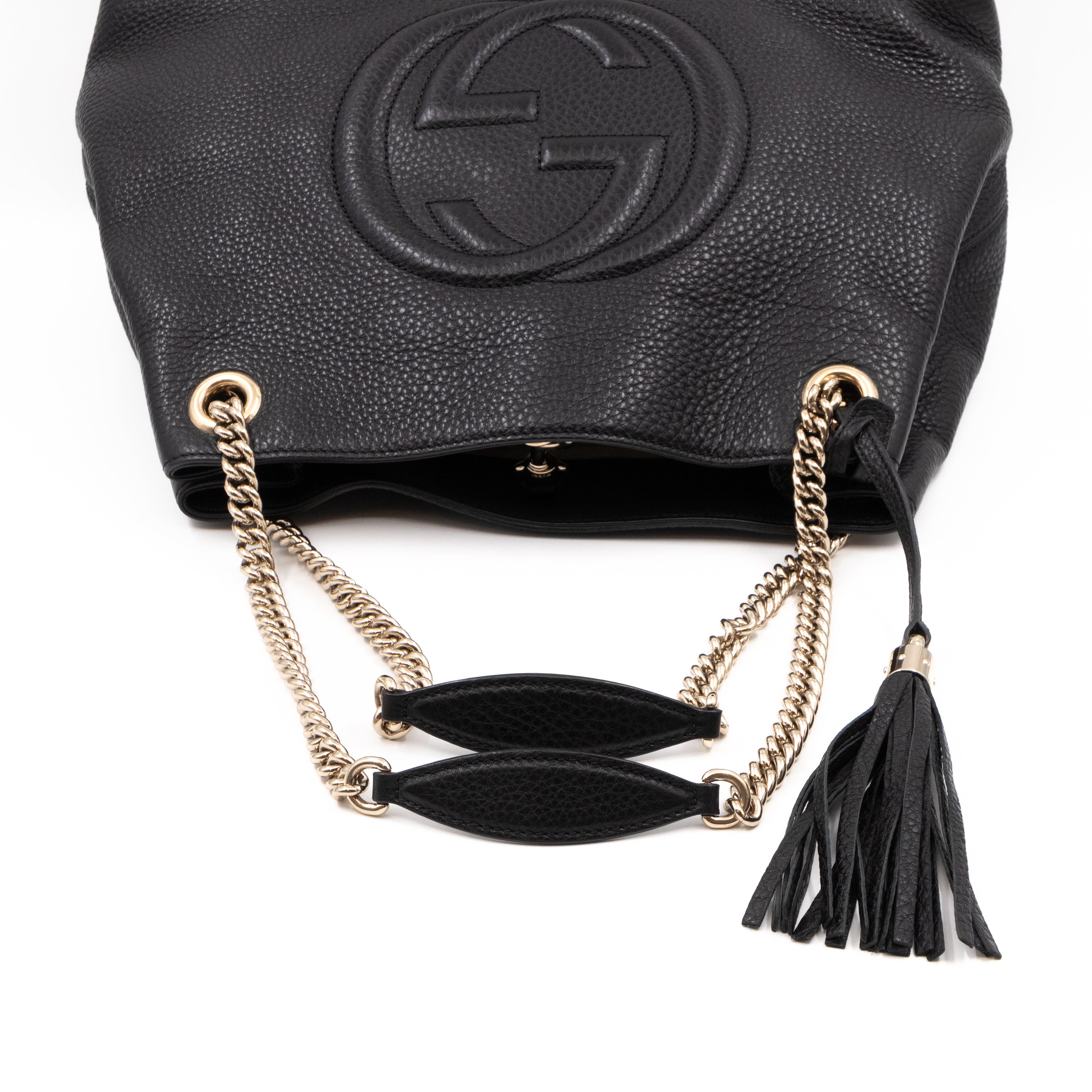 Soho Tassel Chain Tote Black Leather