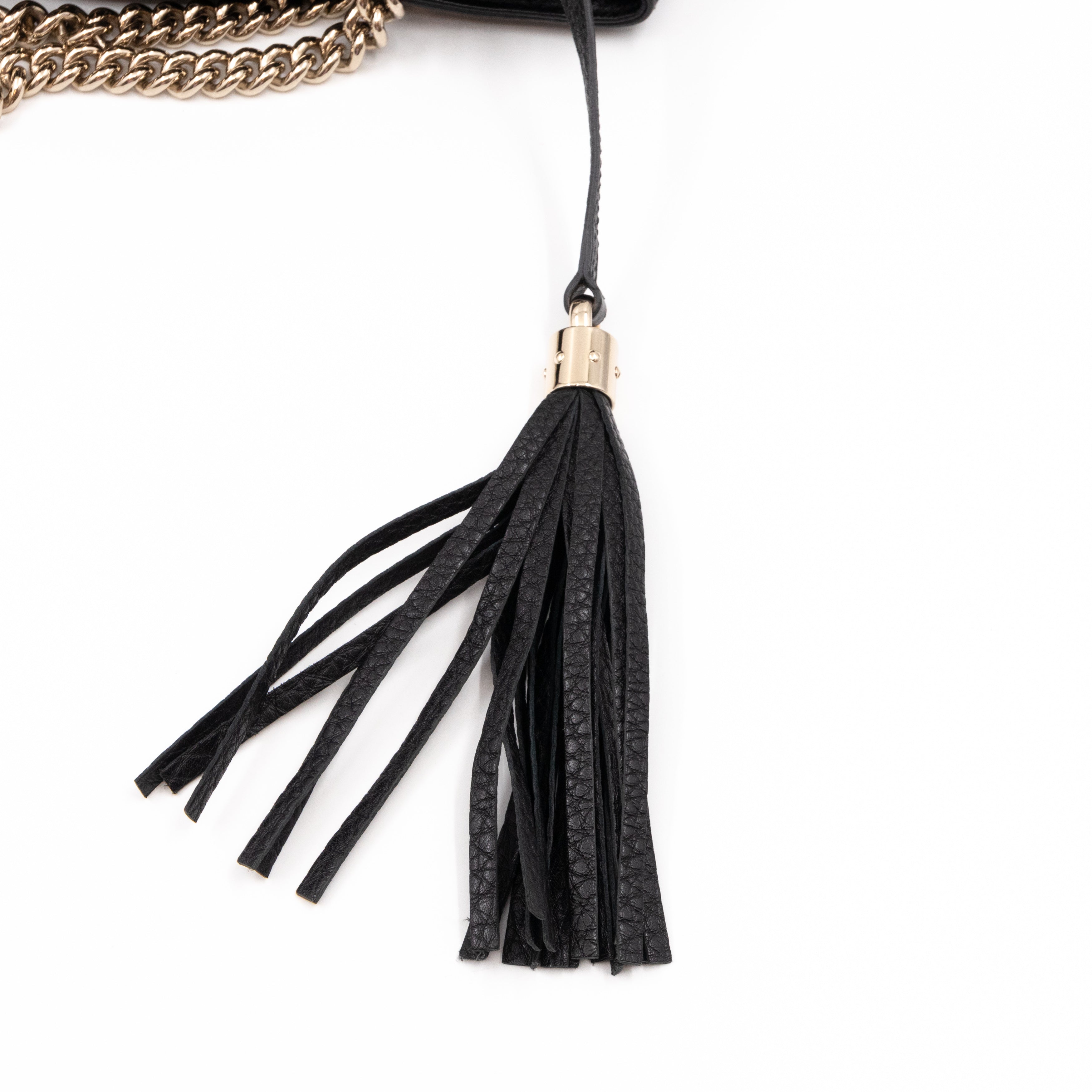 Soho Tassel Chain Tote Black Leather