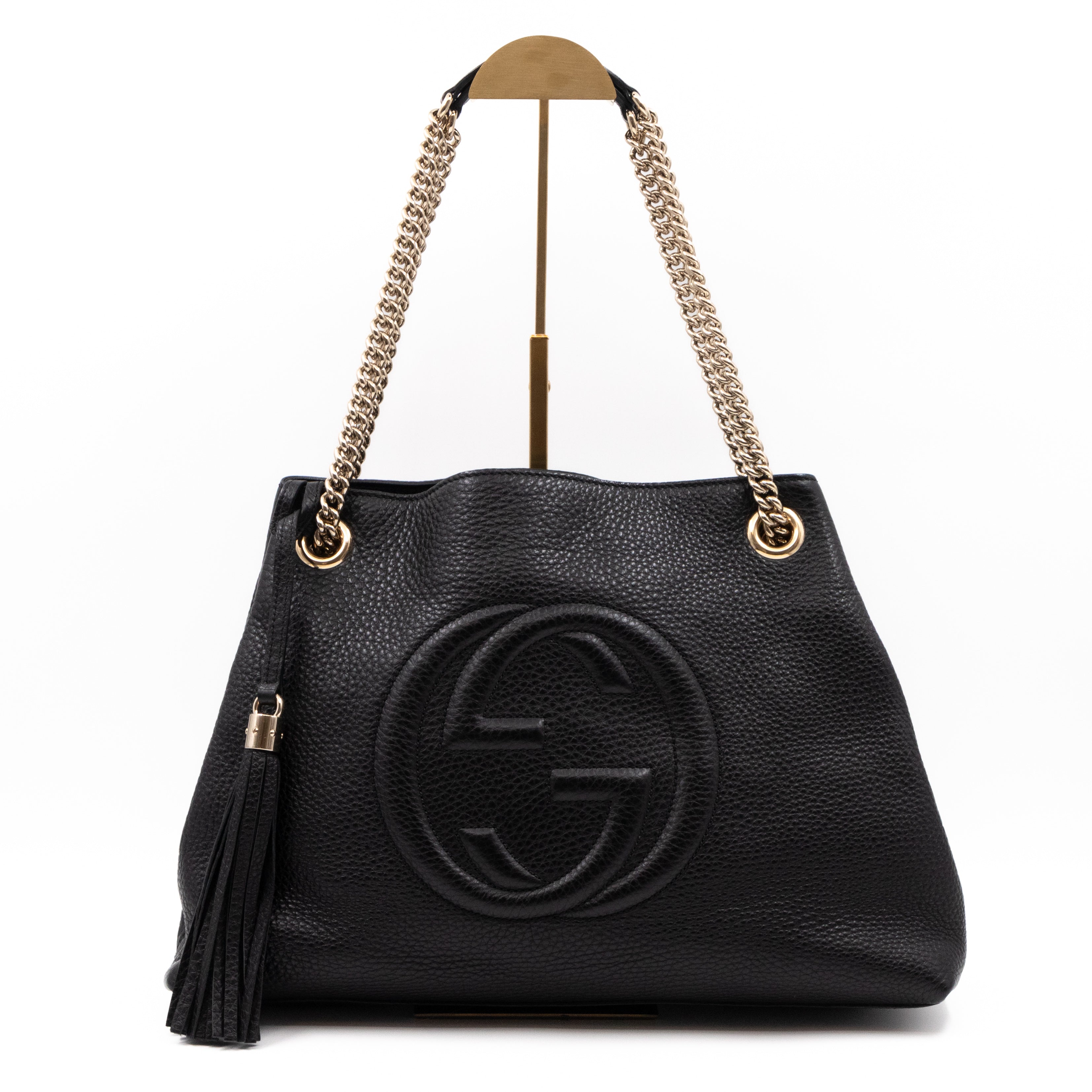 Soho Tassel Chain Tote Black Leather