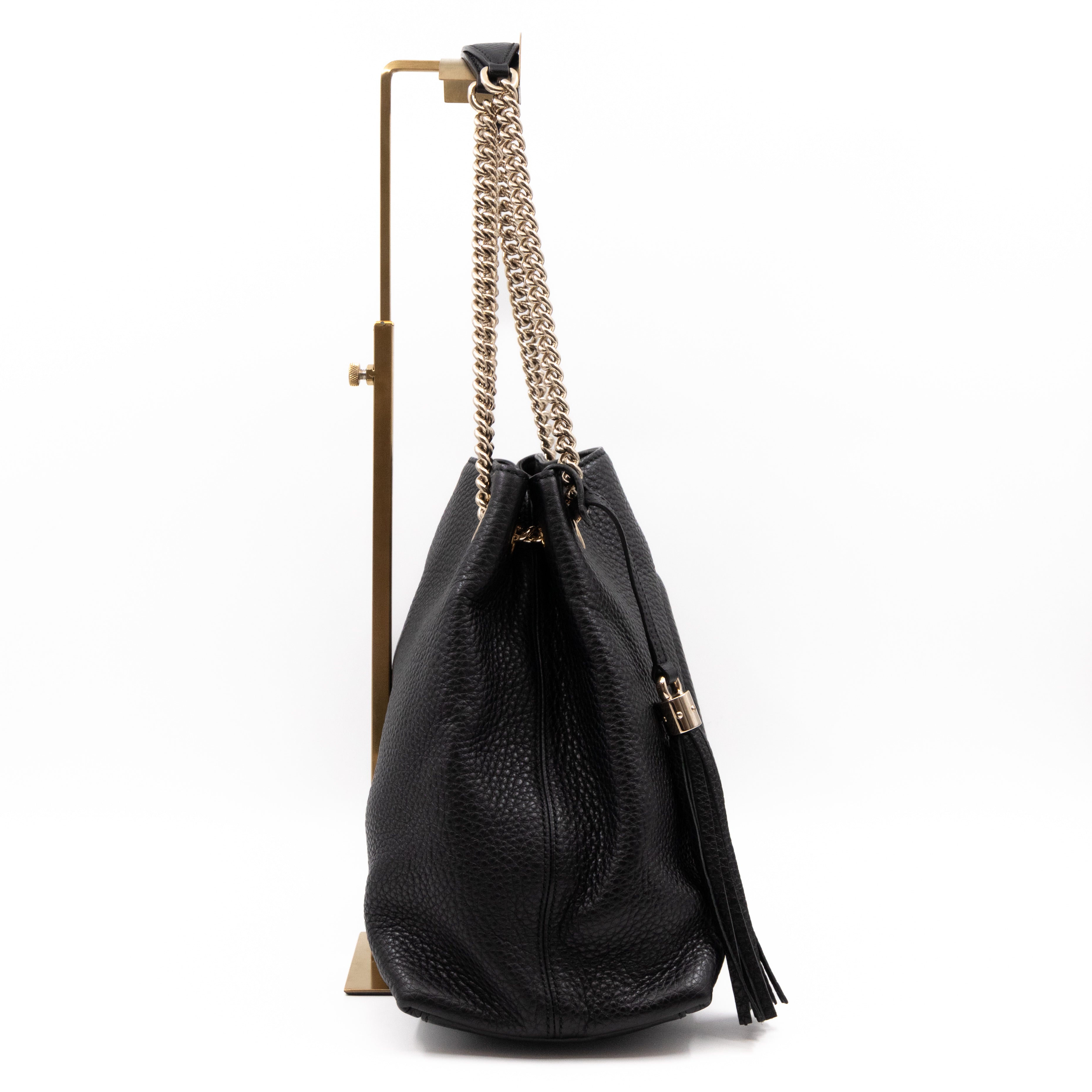 Soho Tassel Chain Tote Black Leather