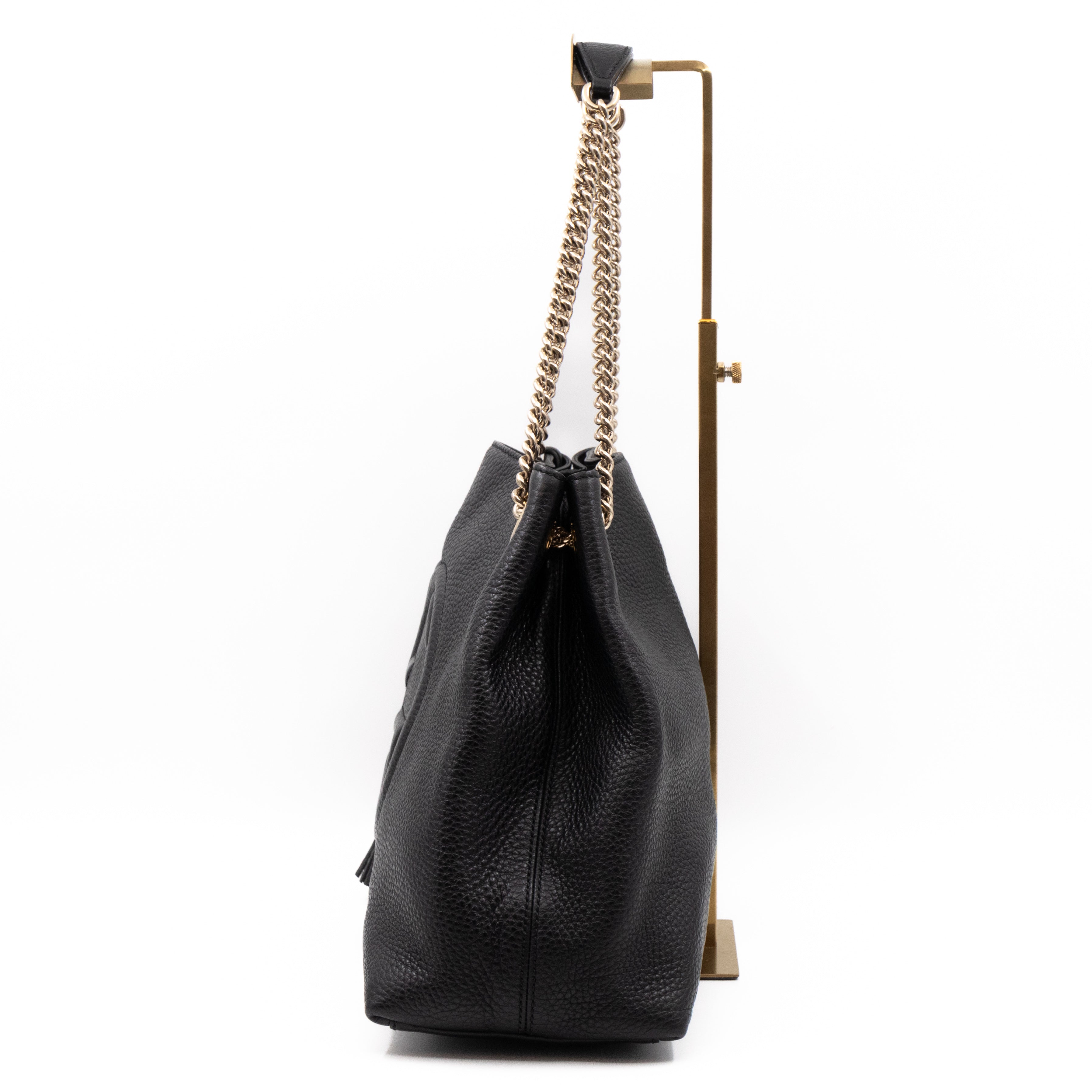 Soho Tassel Chain Tote Black Leather