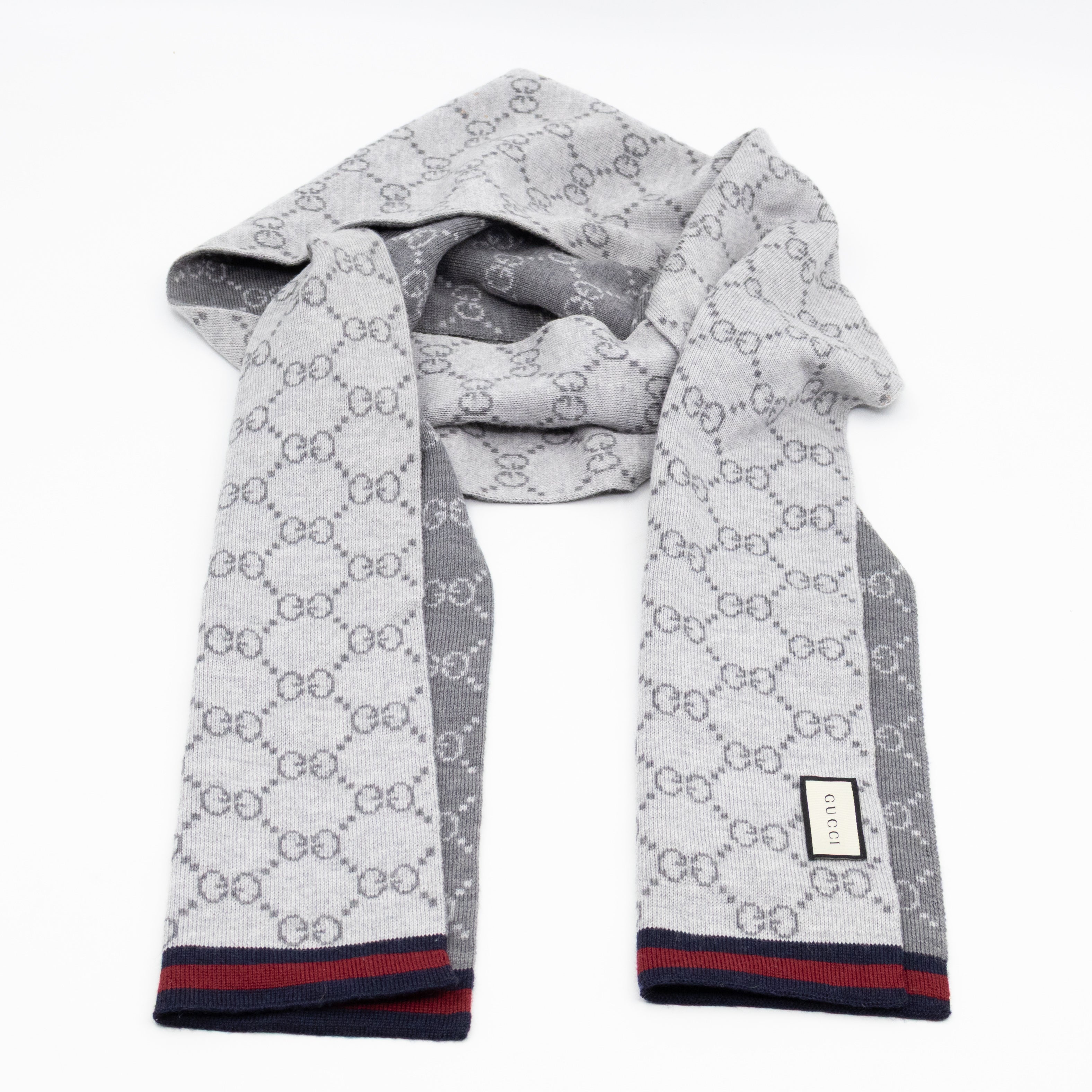 GG Long Wool Scarf Gray