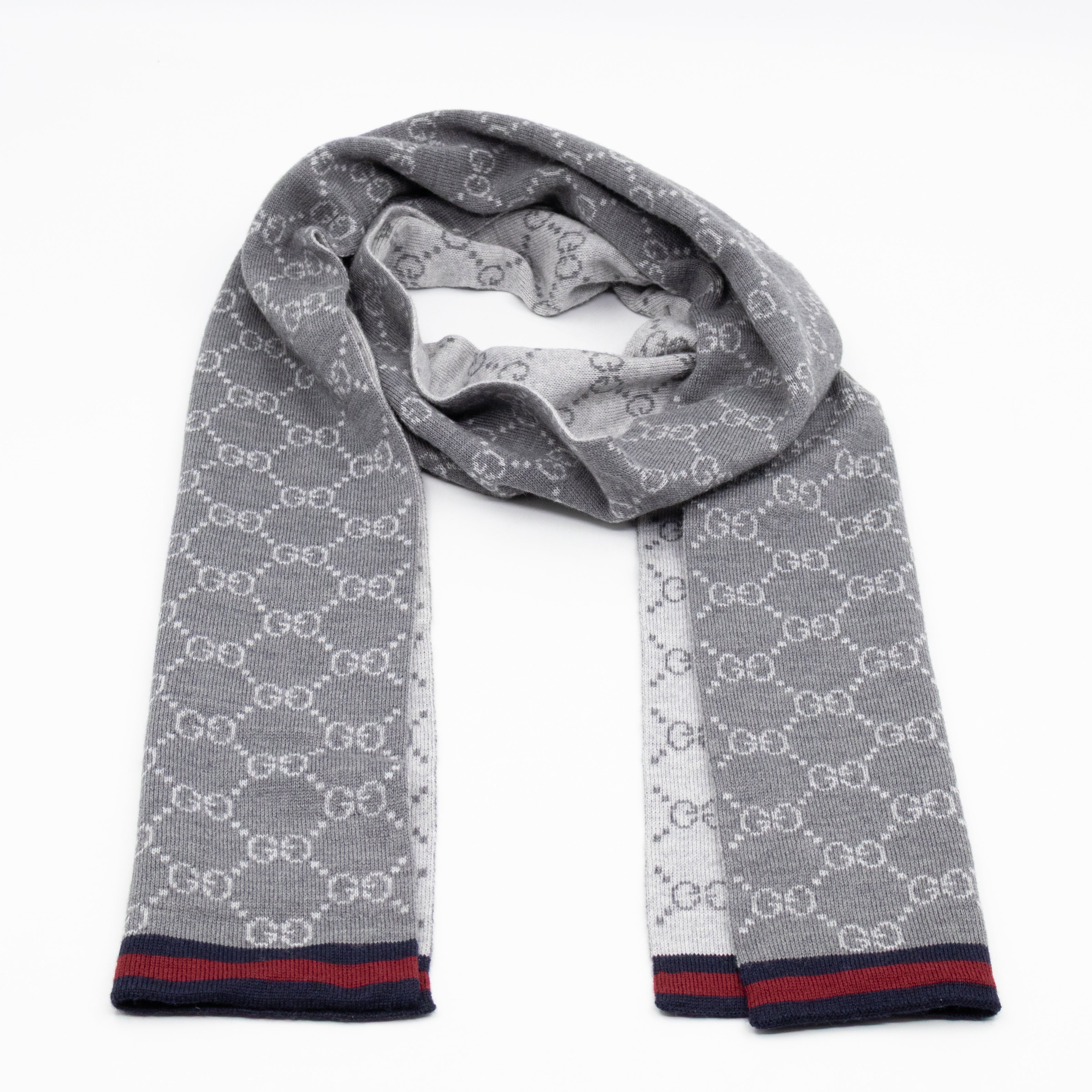 GG Long Wool Scarf Gray
