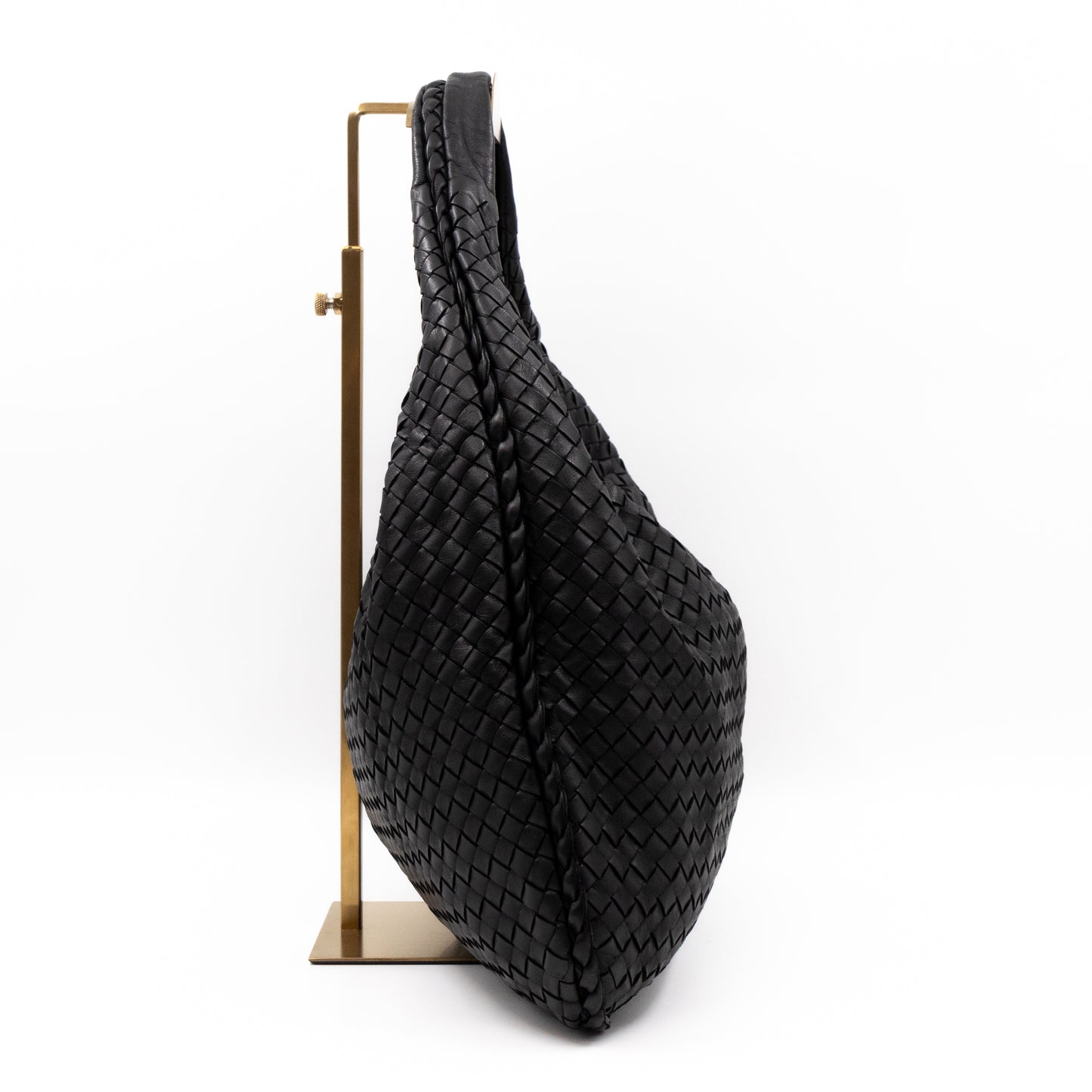 Veneta Hobo Bag Intrecciato Black Leather