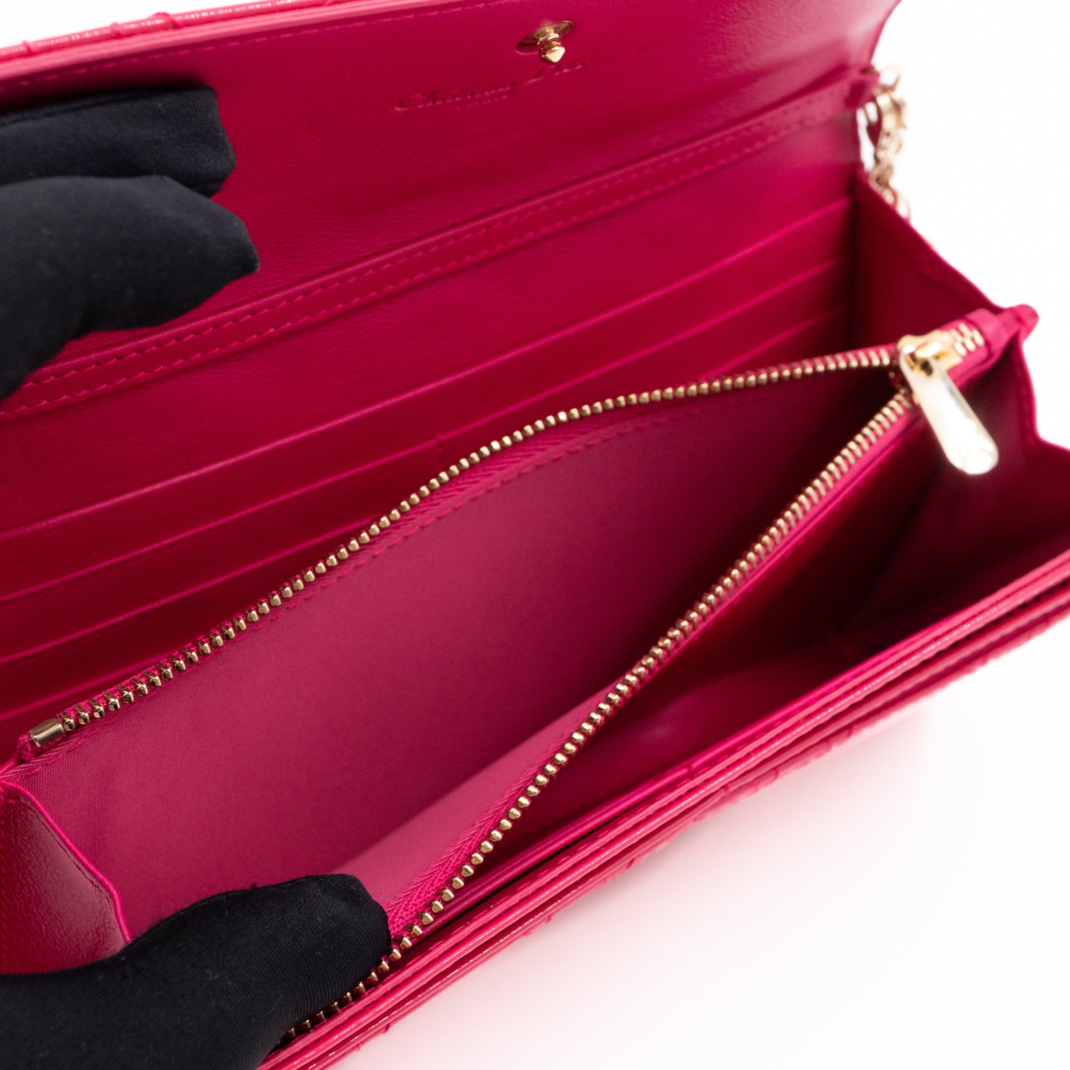 Lady Dior Wallet on Chain Pink Patent Leather