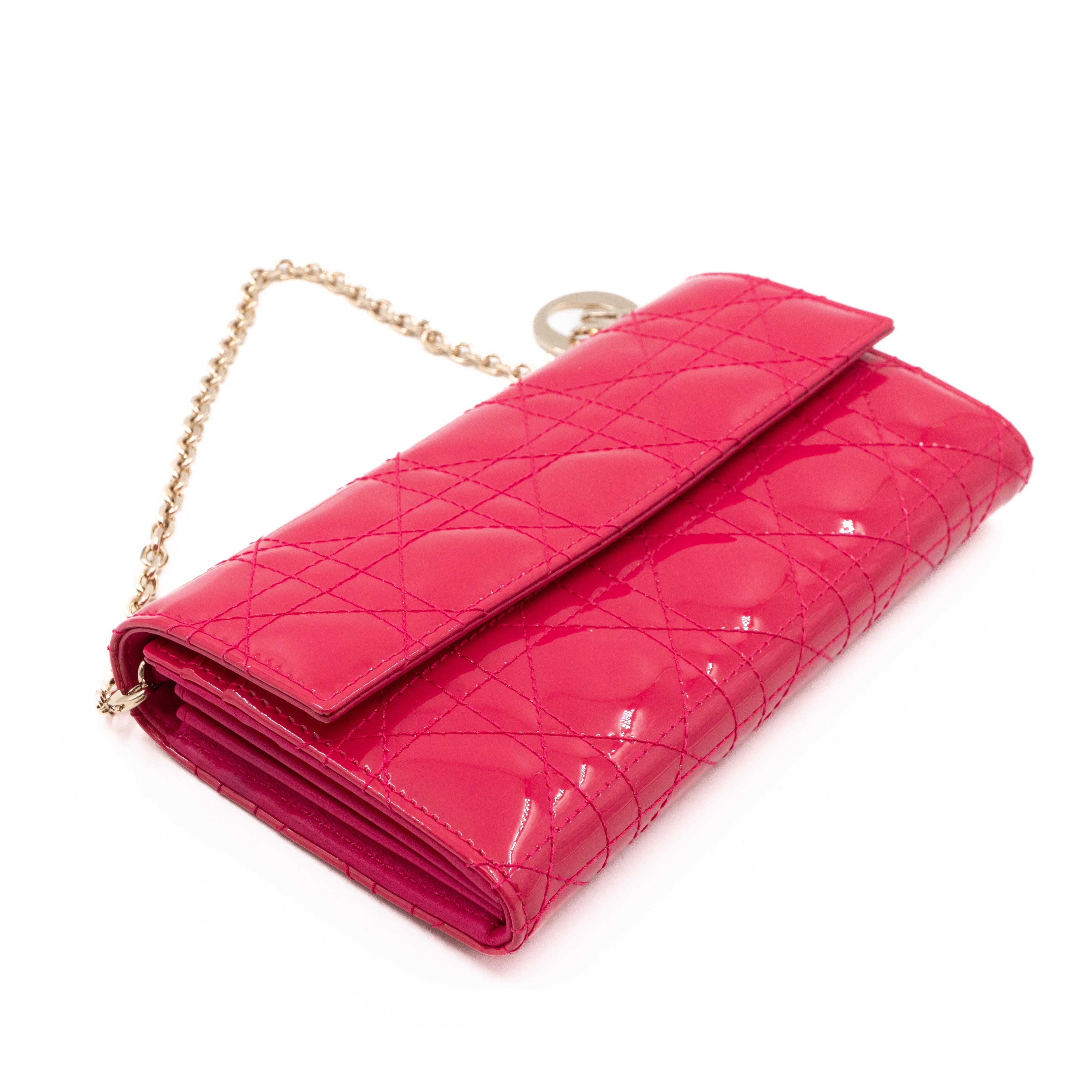 Lady Dior Wallet on Chain Pink Patent Leather