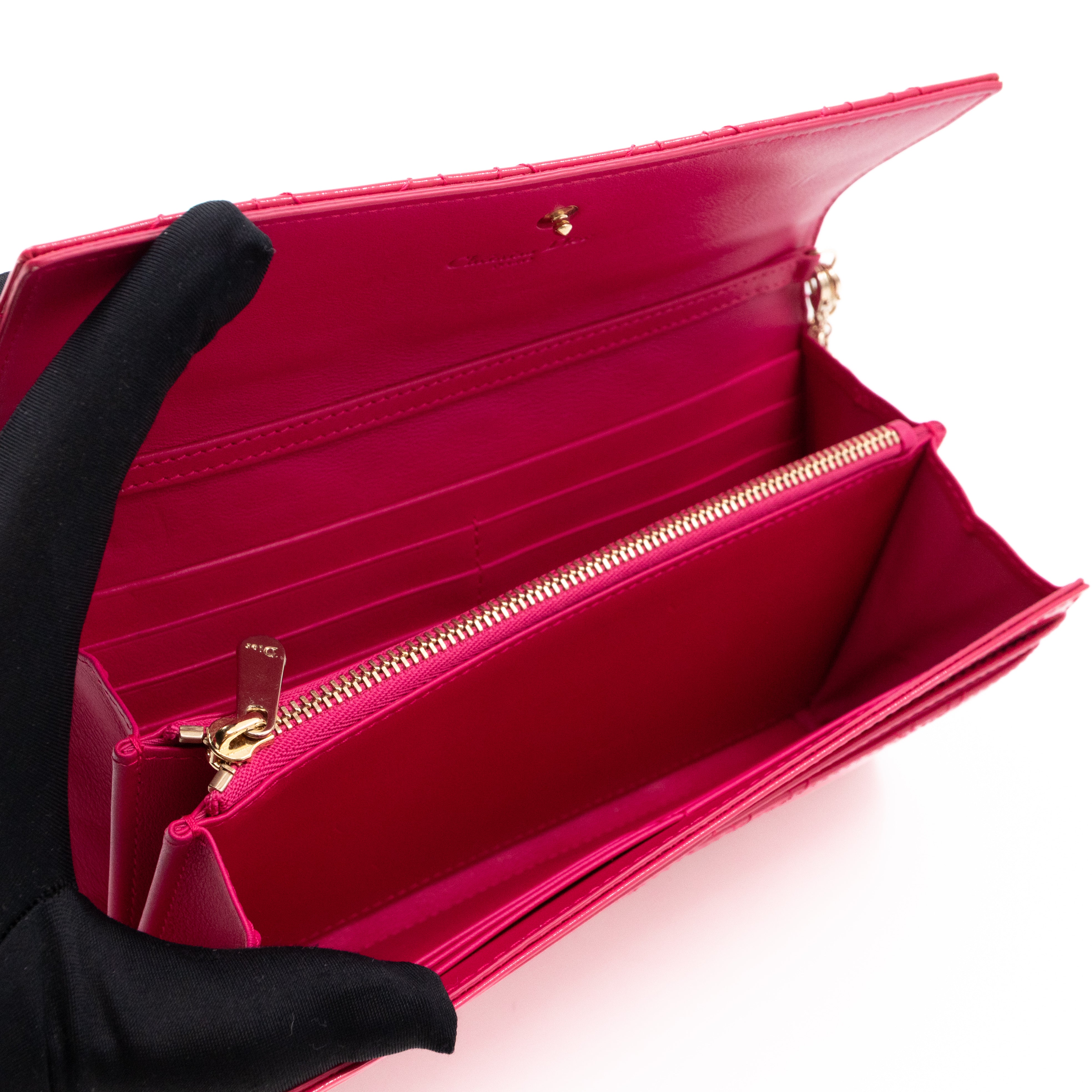Lady Dior Wallet on Chain Pink Patent Leather