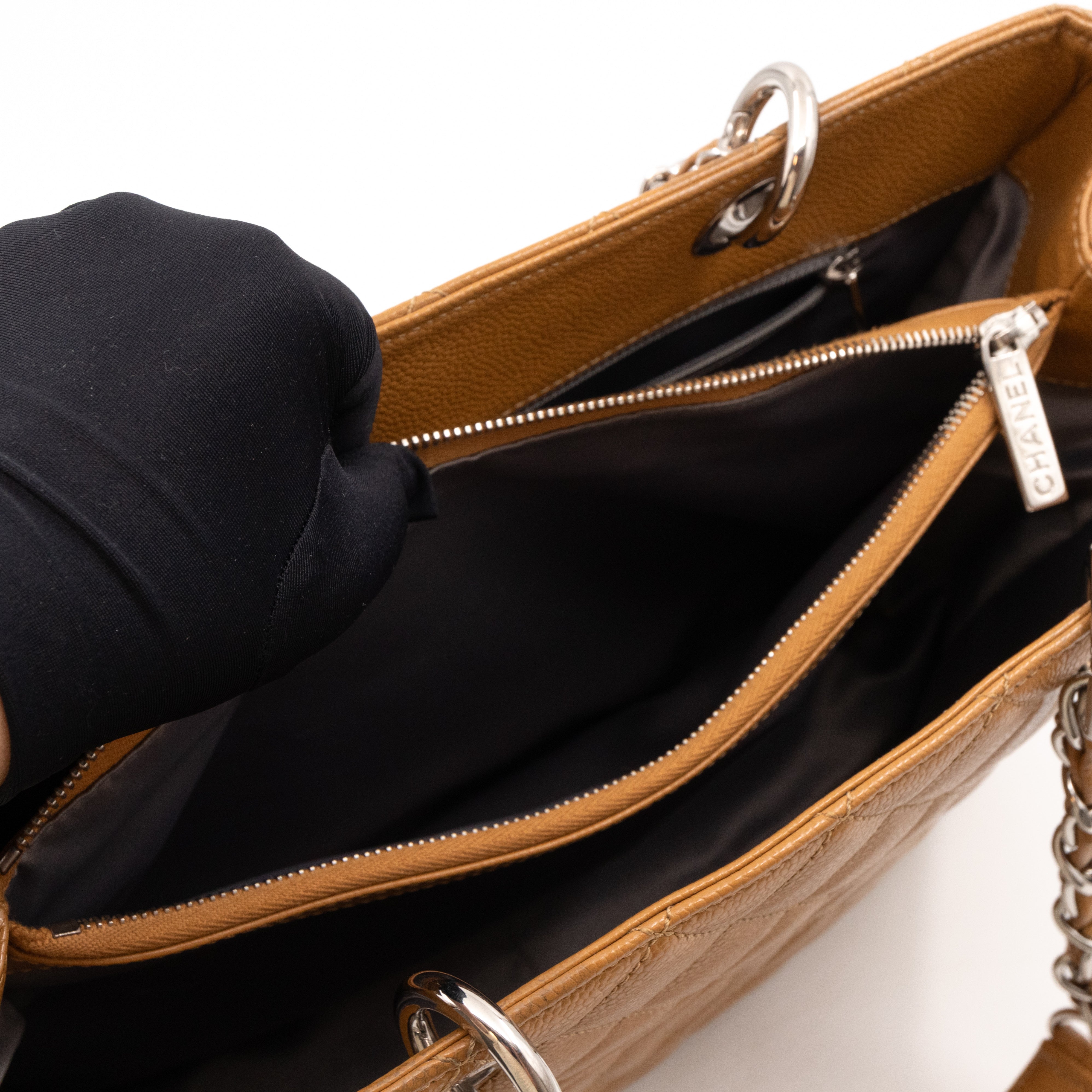 GST Grand Shopping Tote Dark Beige Caviar Silver