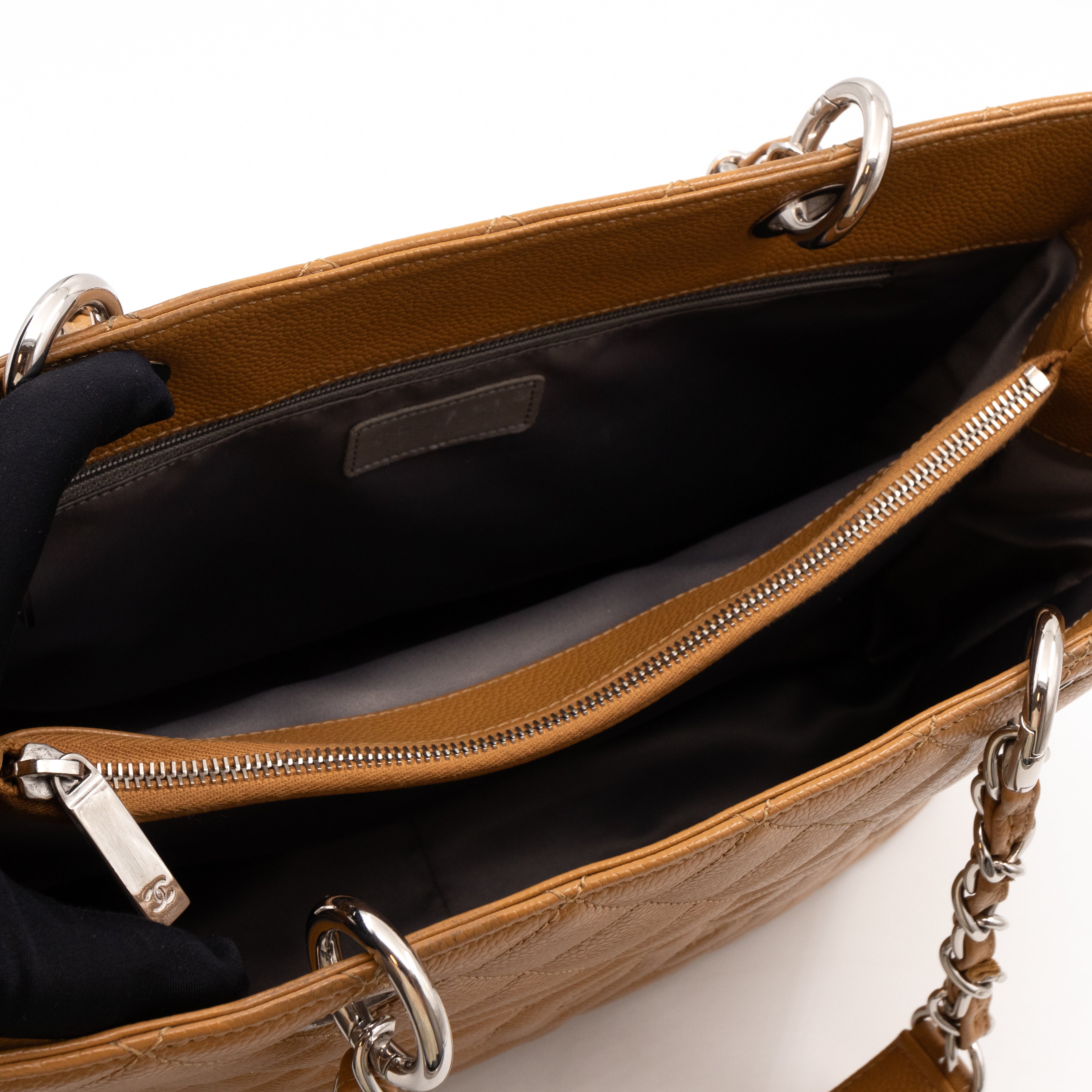 GST Grand Shopping Tote Dark Beige Caviar Silver