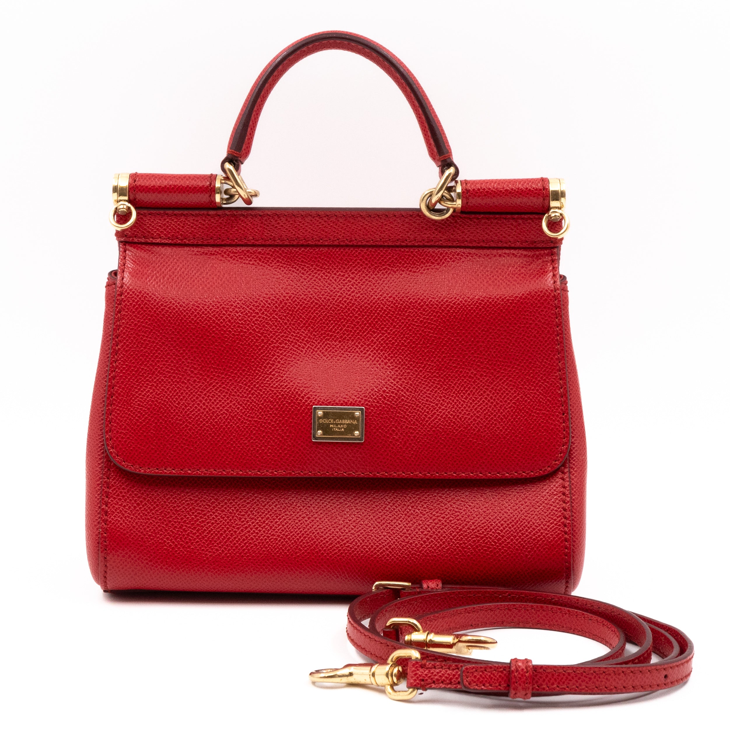 Dolce & Gabbana Small Sicily Dauphine Leather Bag - Red