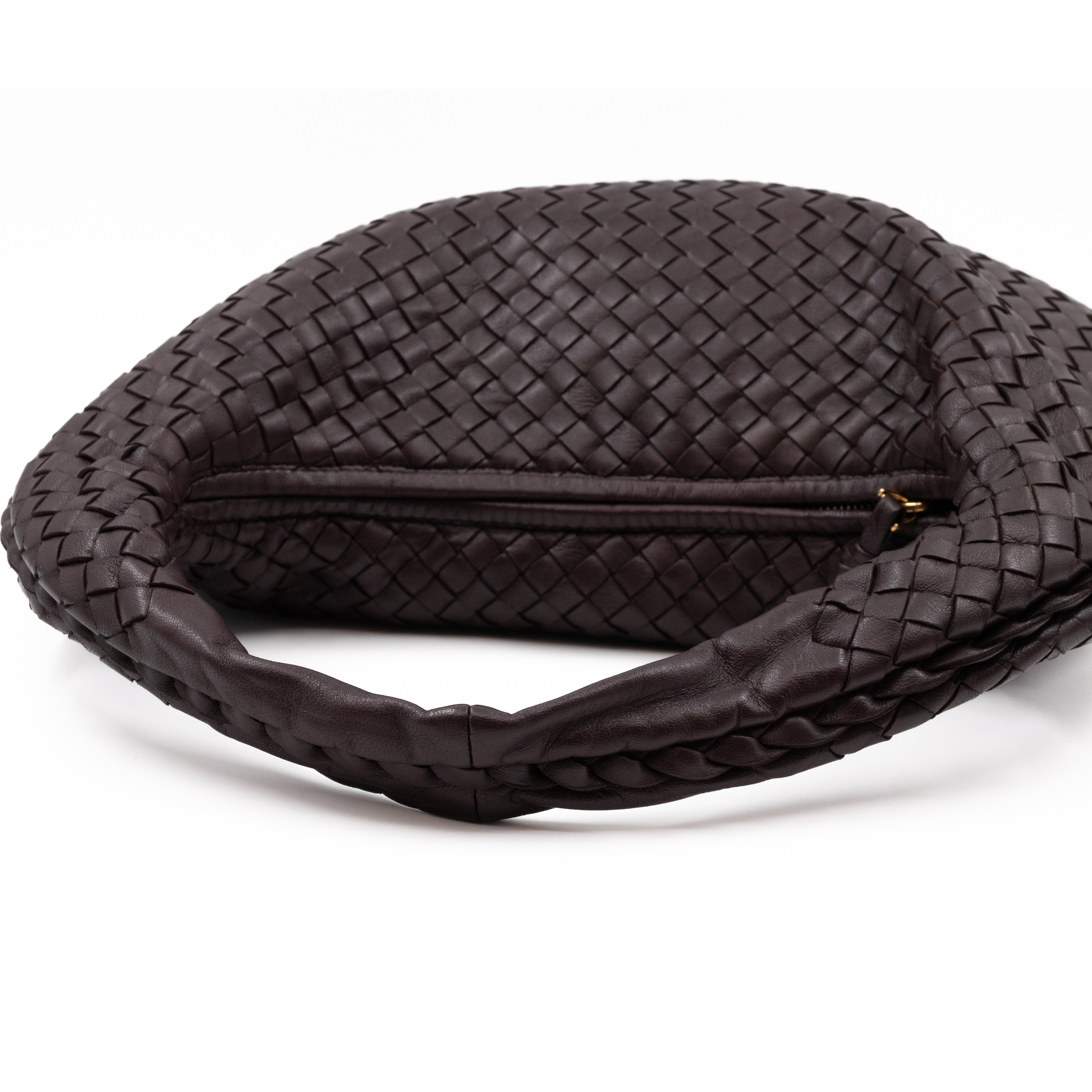 Veneta Hobo Bag Small Intrecciato Brown Leather