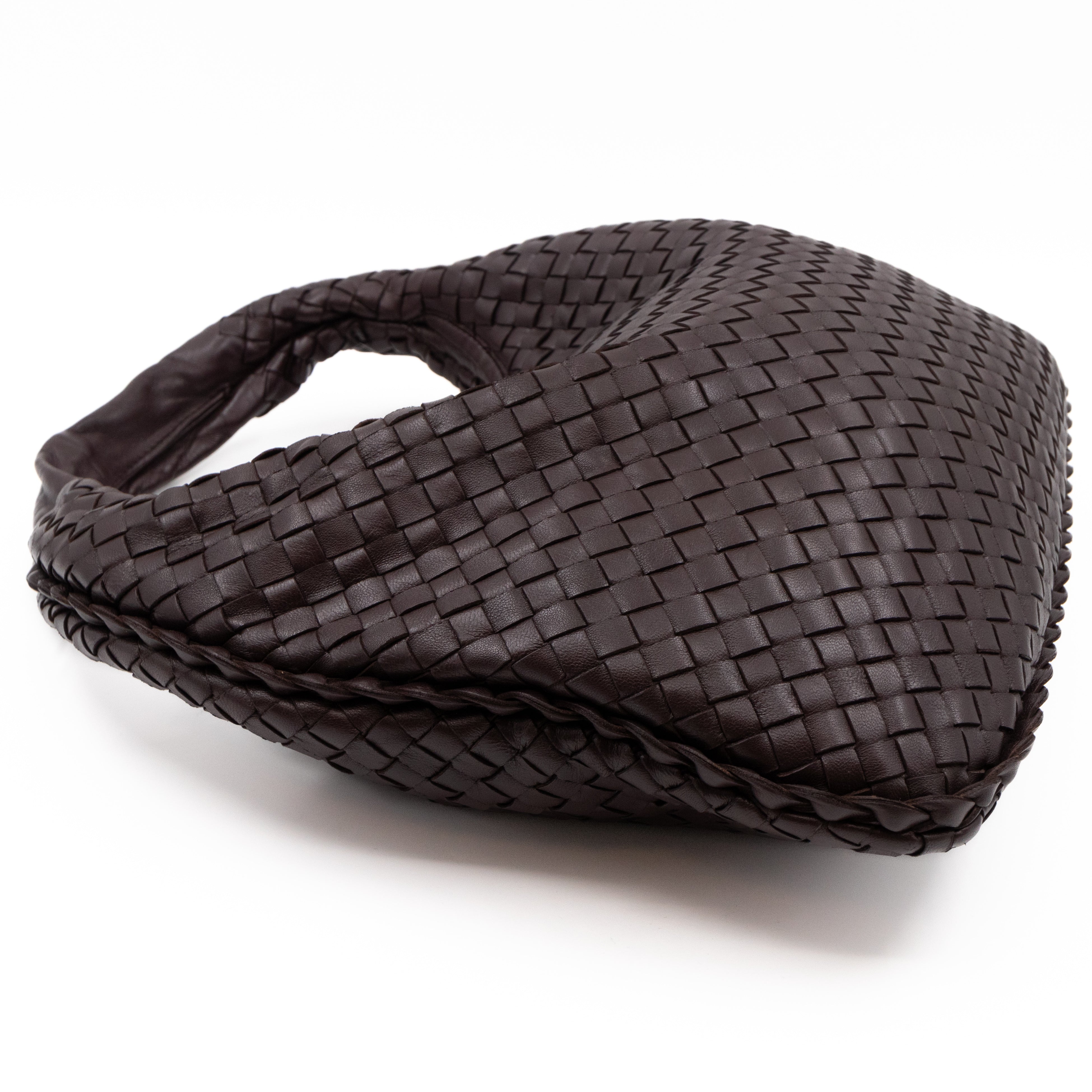 Veneta Hobo Bag Small Intrecciato Brown Leather