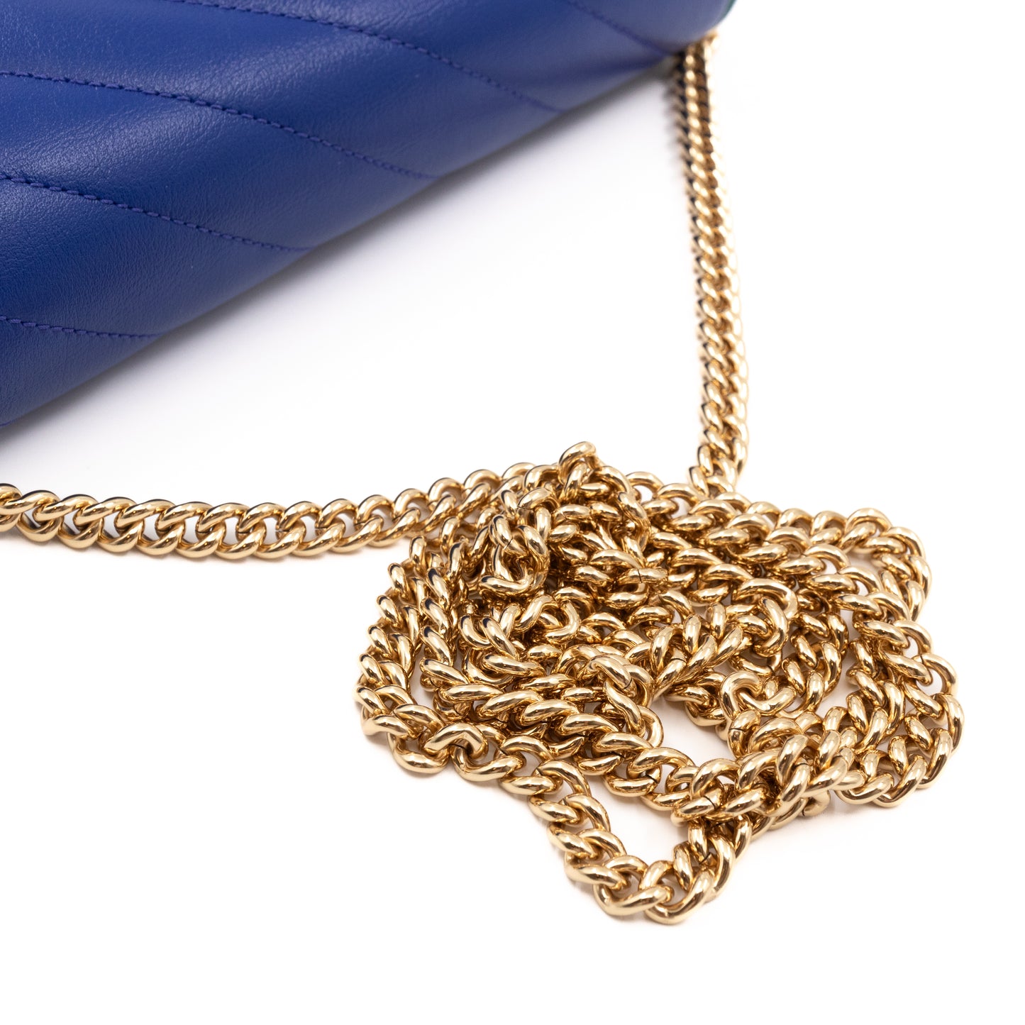GG Marmont Diagonal Matelassé Chain Wallet Blue Leather