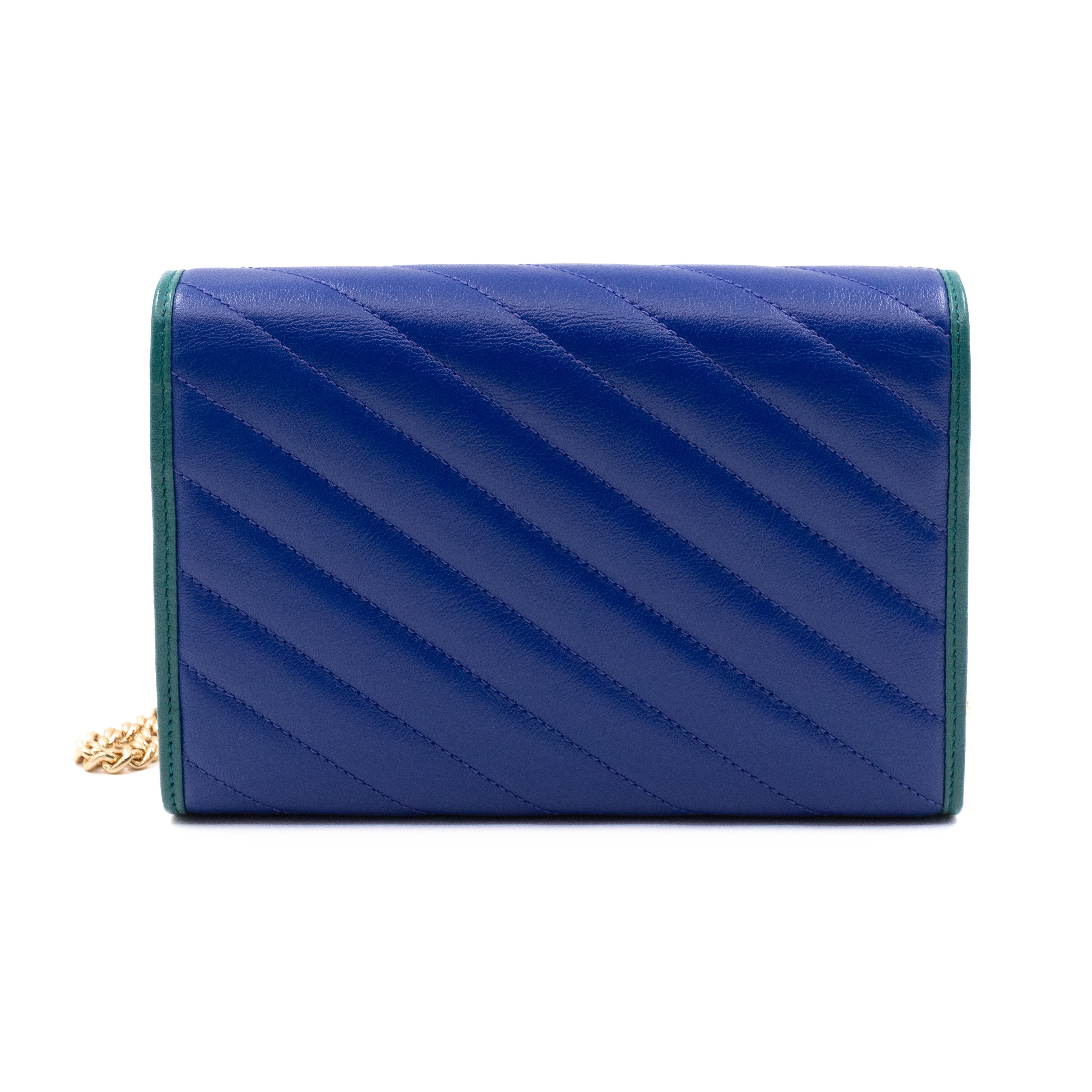 GG Marmont Flap Diagonal Matelassé Chain Wallet Blue Leather