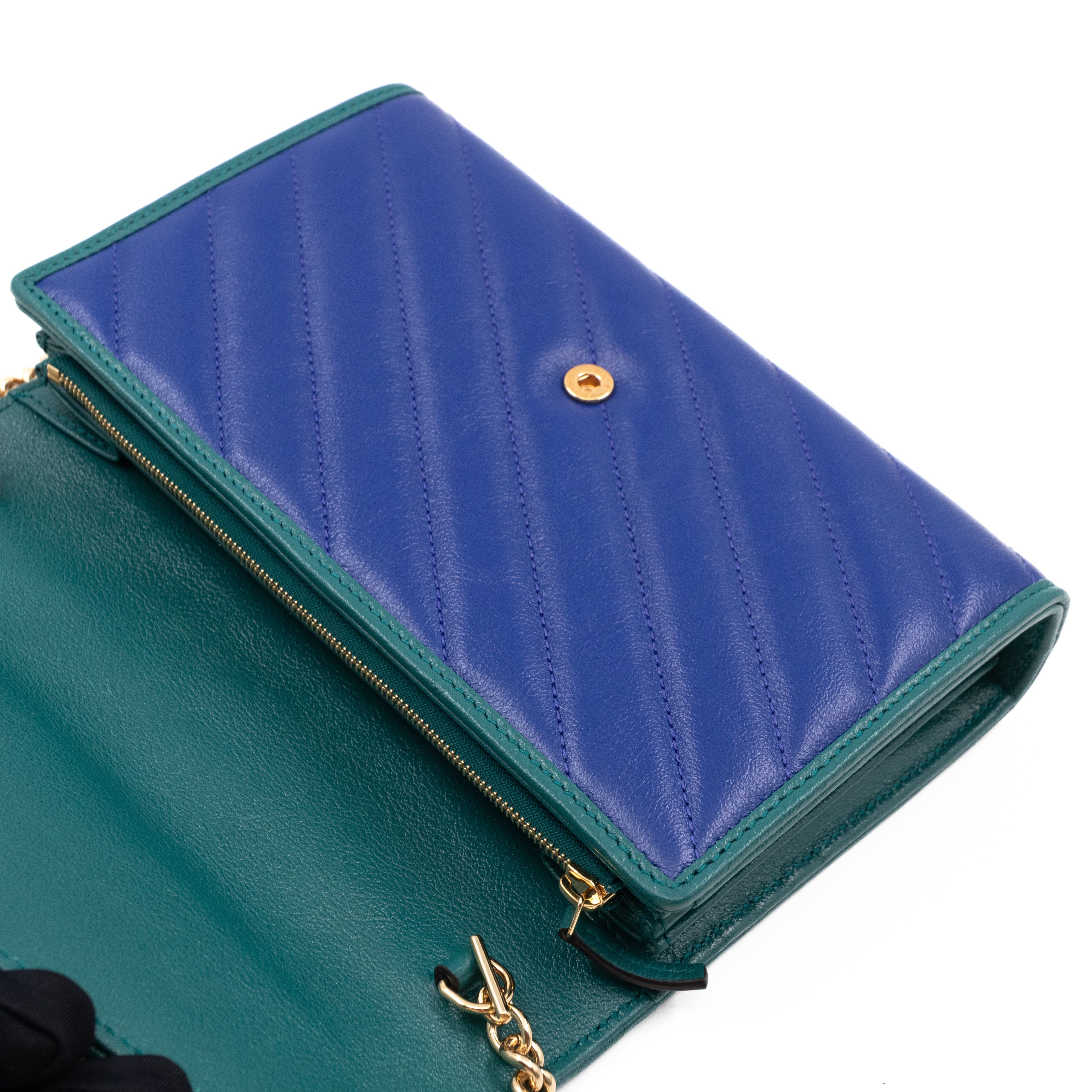 GG Marmont Flap Diagonal Matelassé Chain Wallet Blue Leather