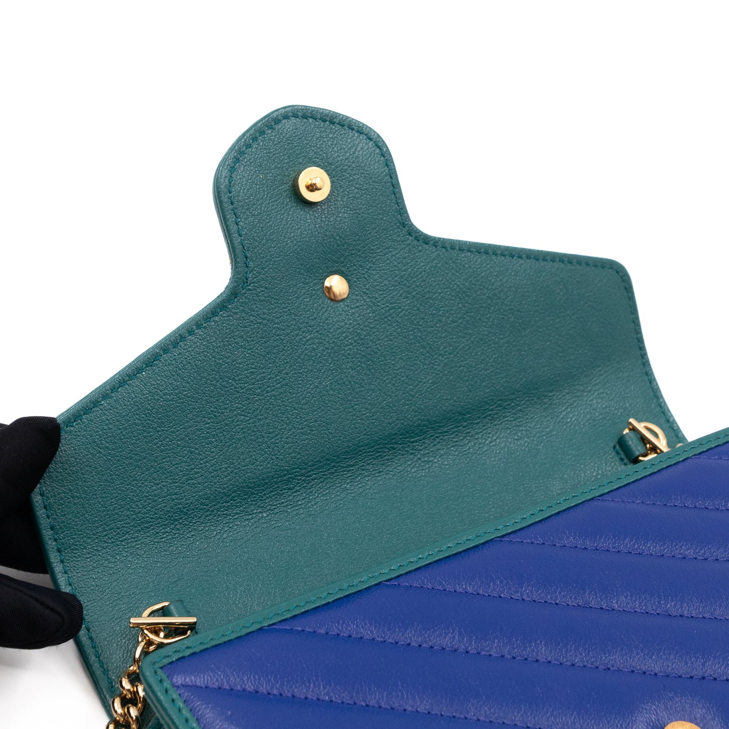 GG Marmont Diagonal Matelassé Chain Wallet Blue Leather