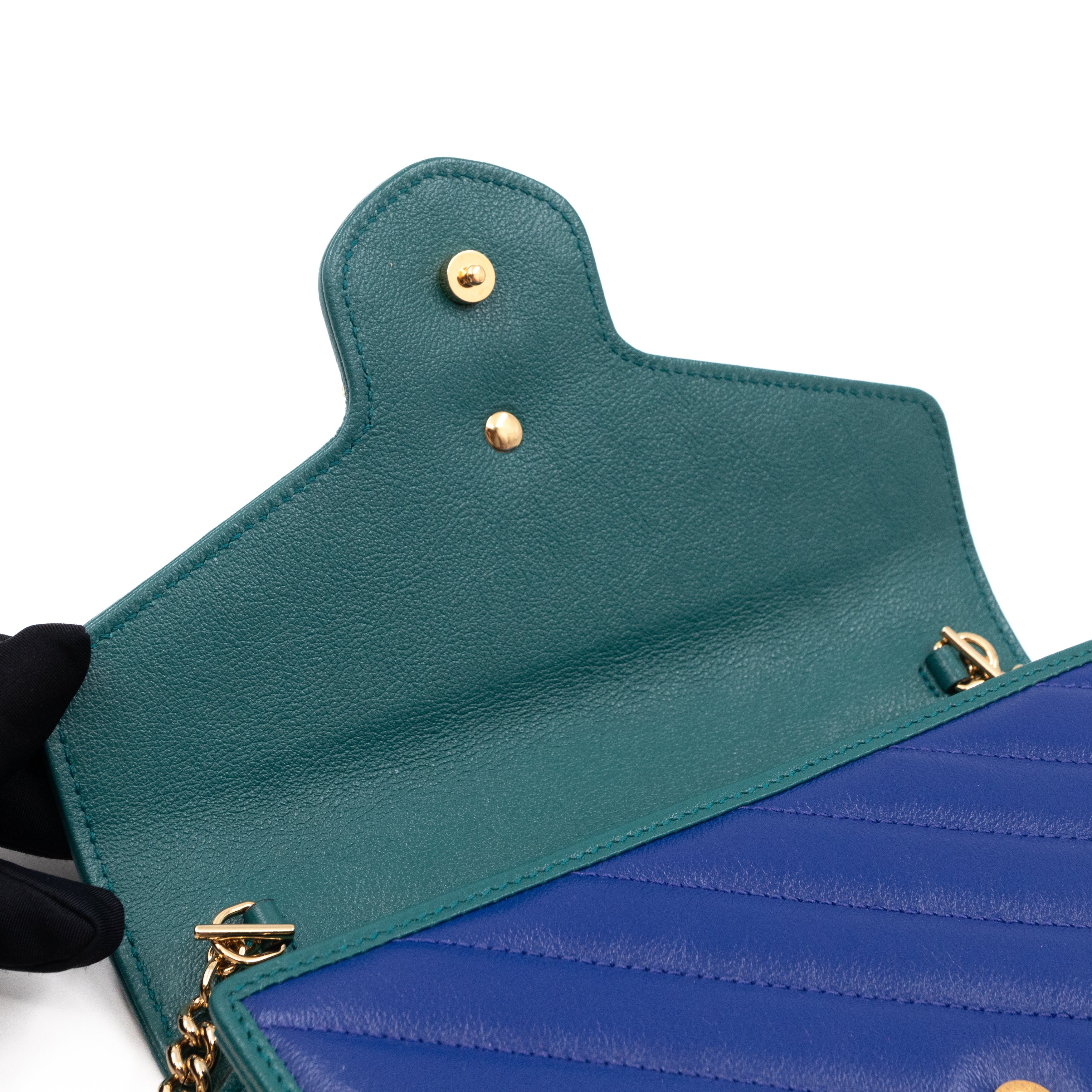 GG Marmont Flap Diagonal Matelassé Chain Wallet Blue Leather