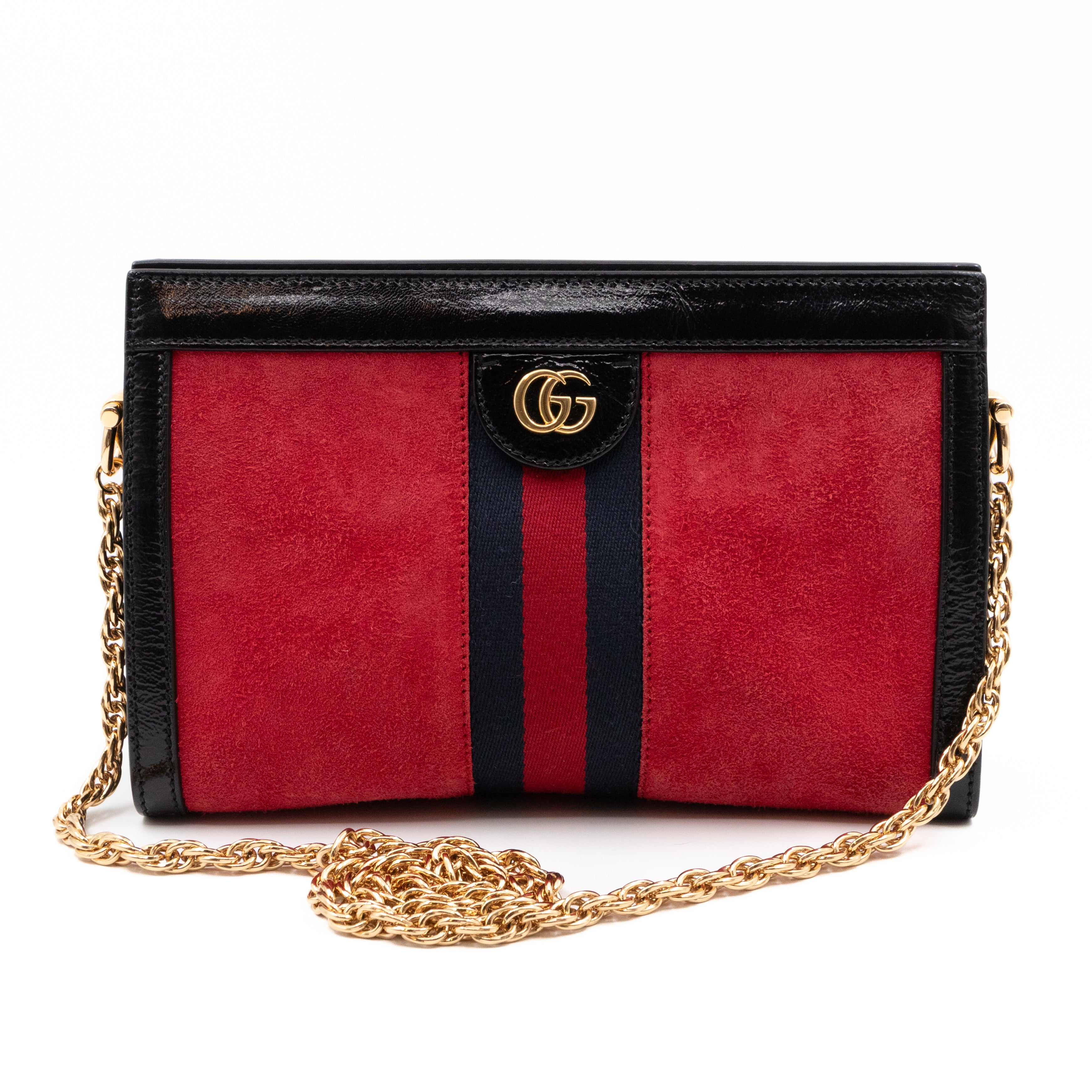 Ophidia GG Small Shoulder Bag Red Suede