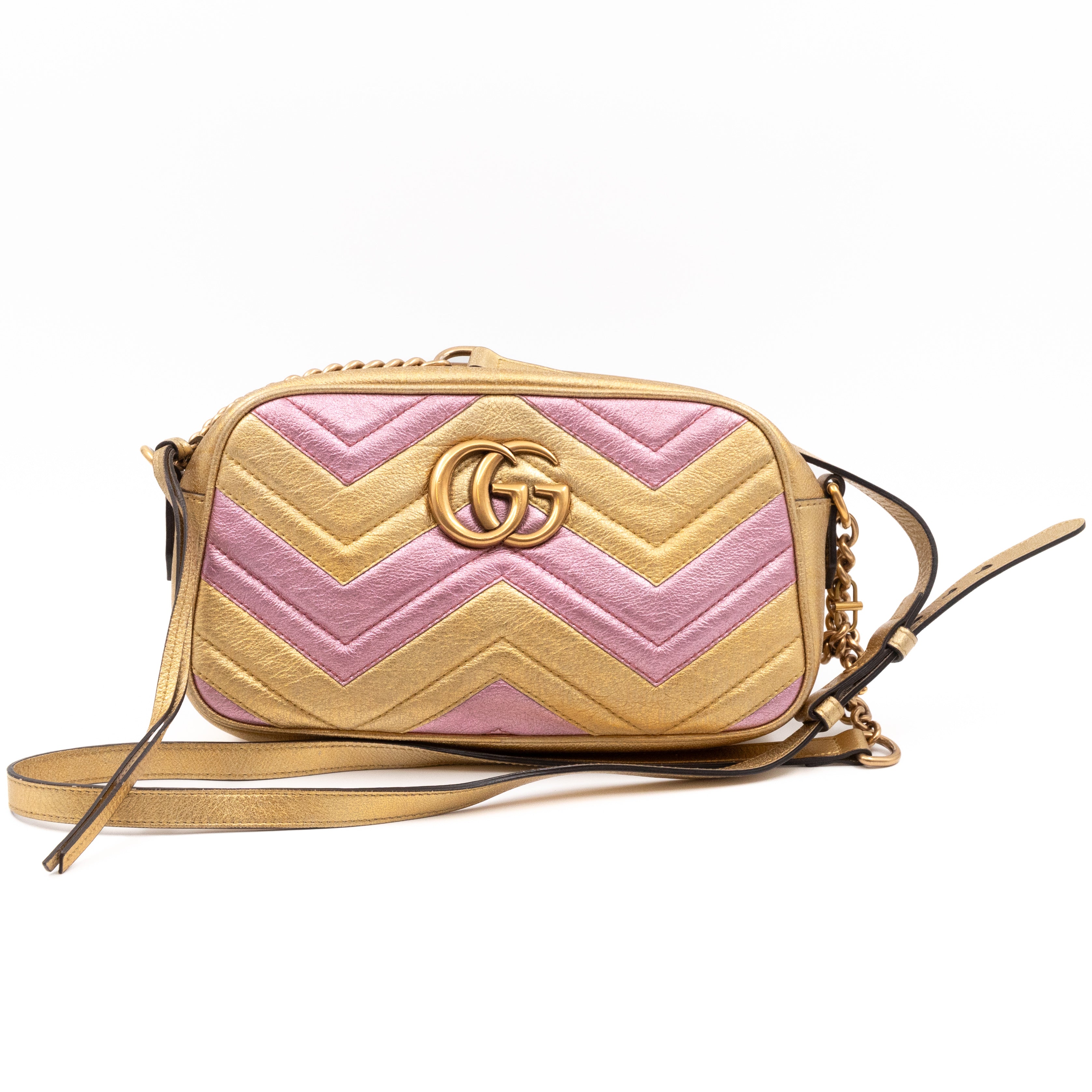 GG Marmont Matelassé Small Metallic Gold Leather