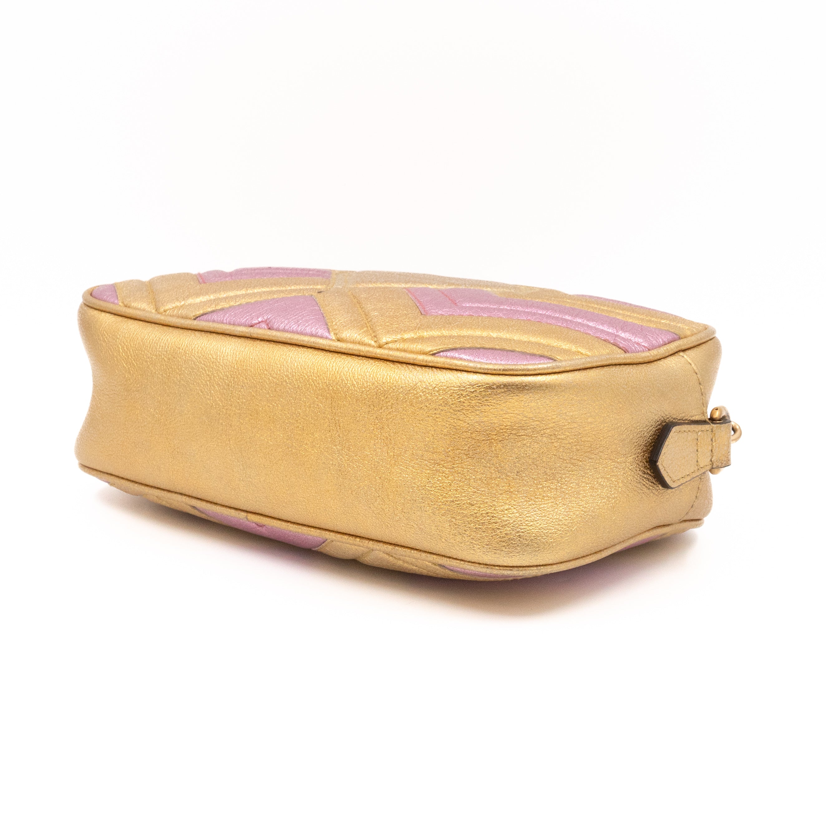 GG Marmont Matelassé Small Metallic Gold Leather