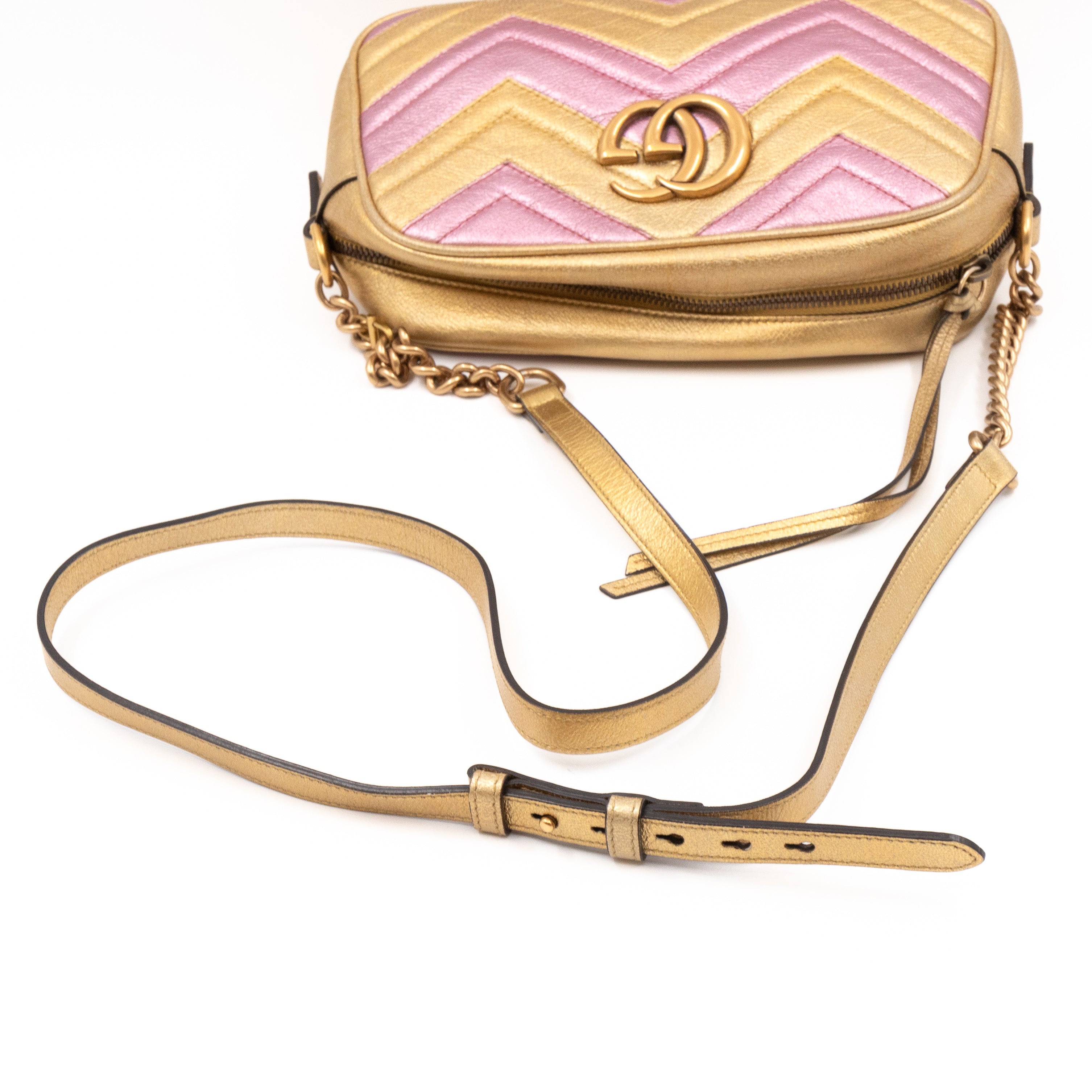 GG Marmont Matelassé Small Metallic Gold Leather