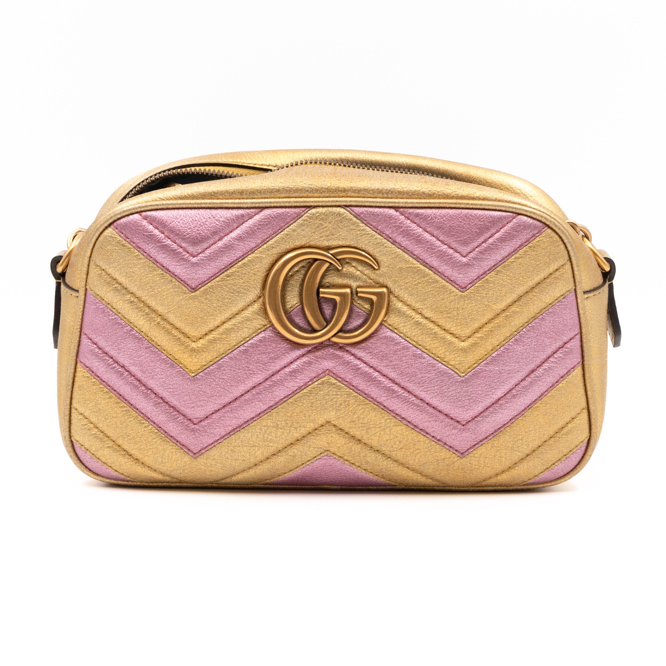 GG Marmont Matelassé Small Metallic Gold Leather