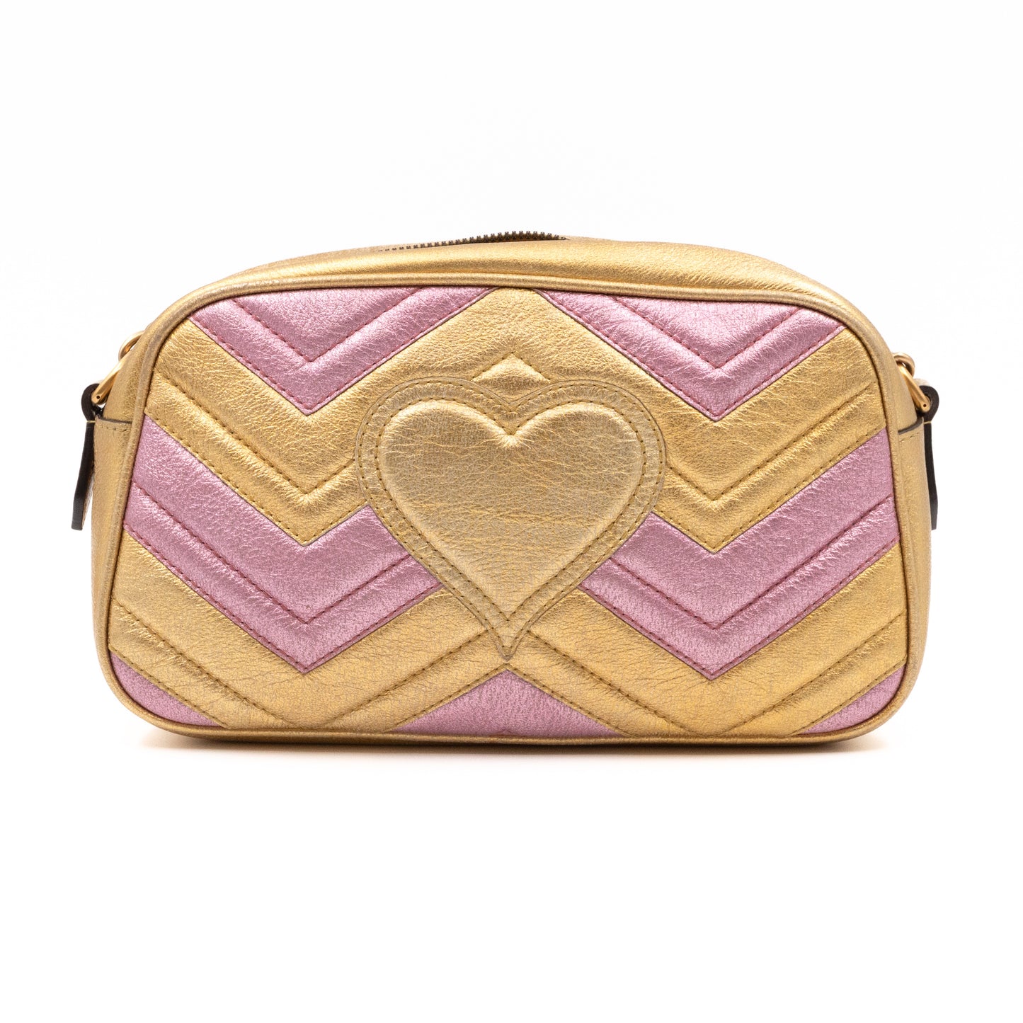 GG Marmont Matelassé Small Metallic Gold Leather