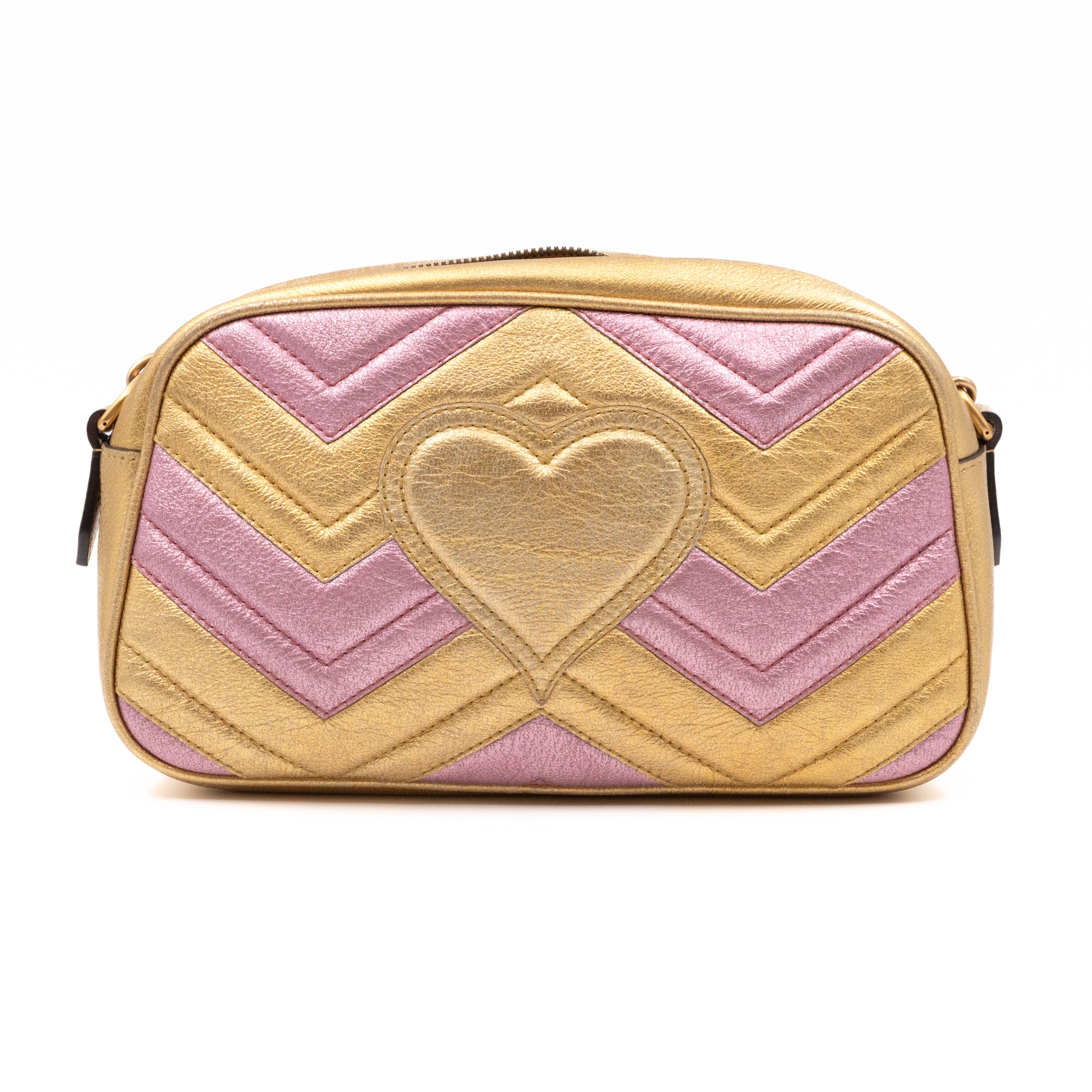 GG Marmont Matelassé Small Metallic Gold Leather