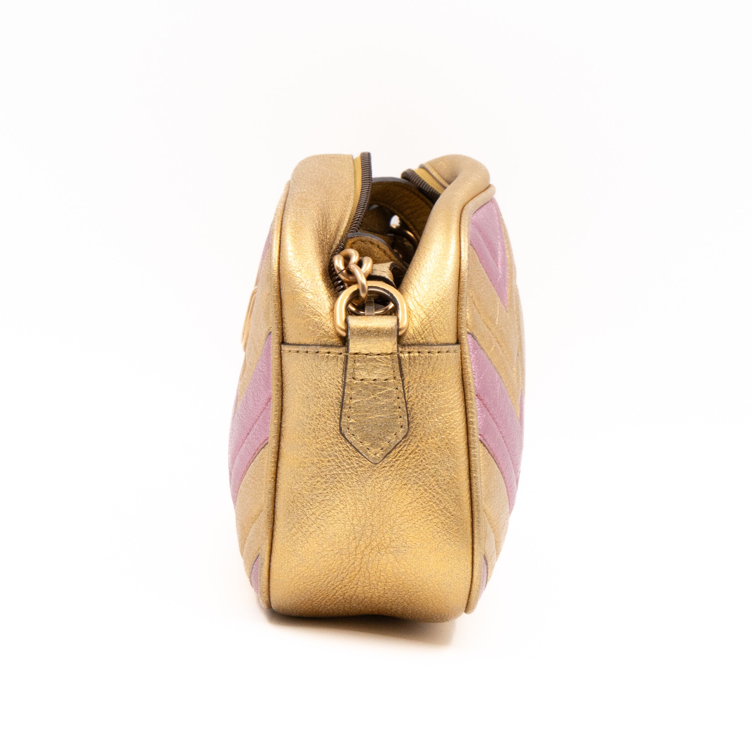 GG Marmont Matelassé Small Metallic Gold Leather