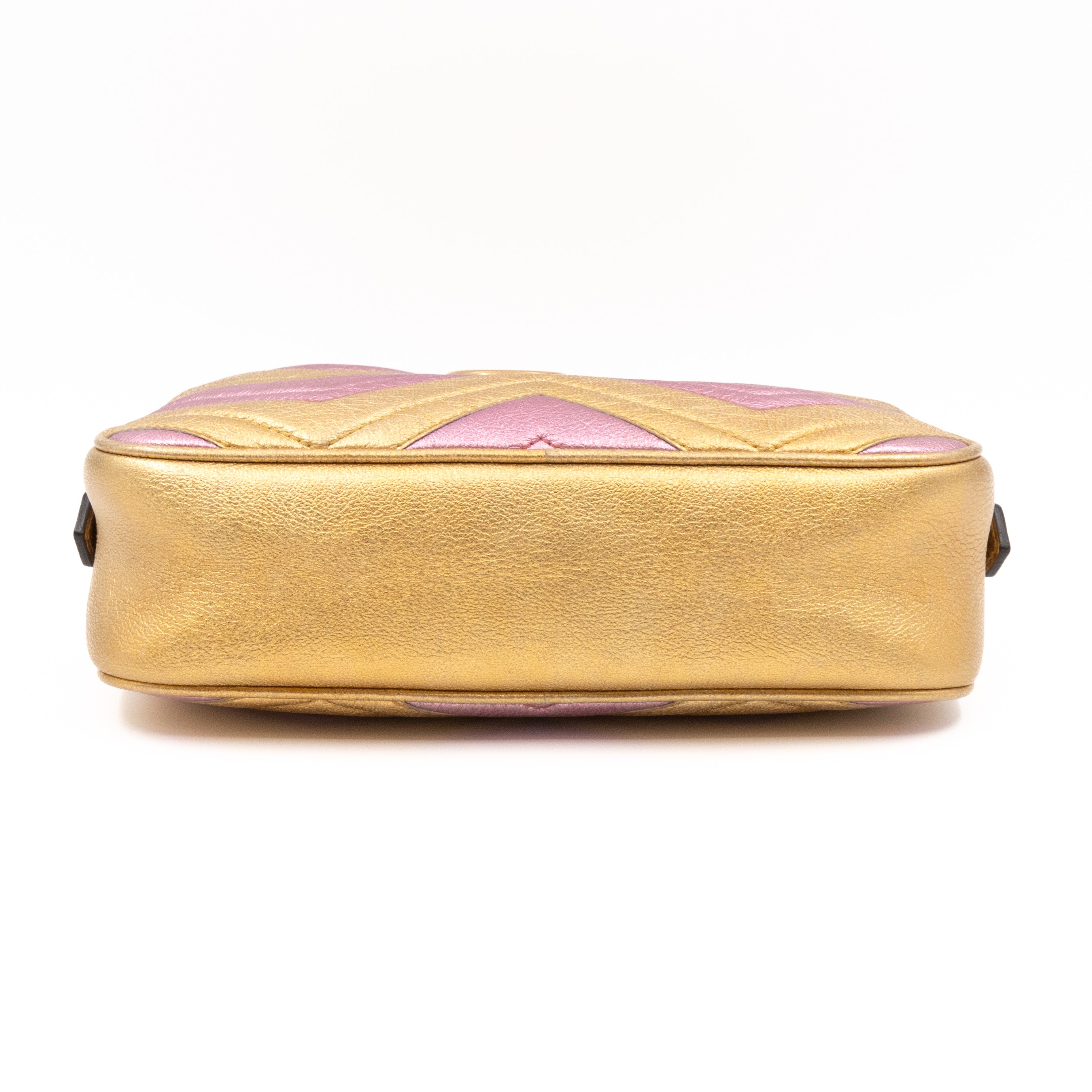 GG Marmont Matelassé Small Metallic Gold Leather