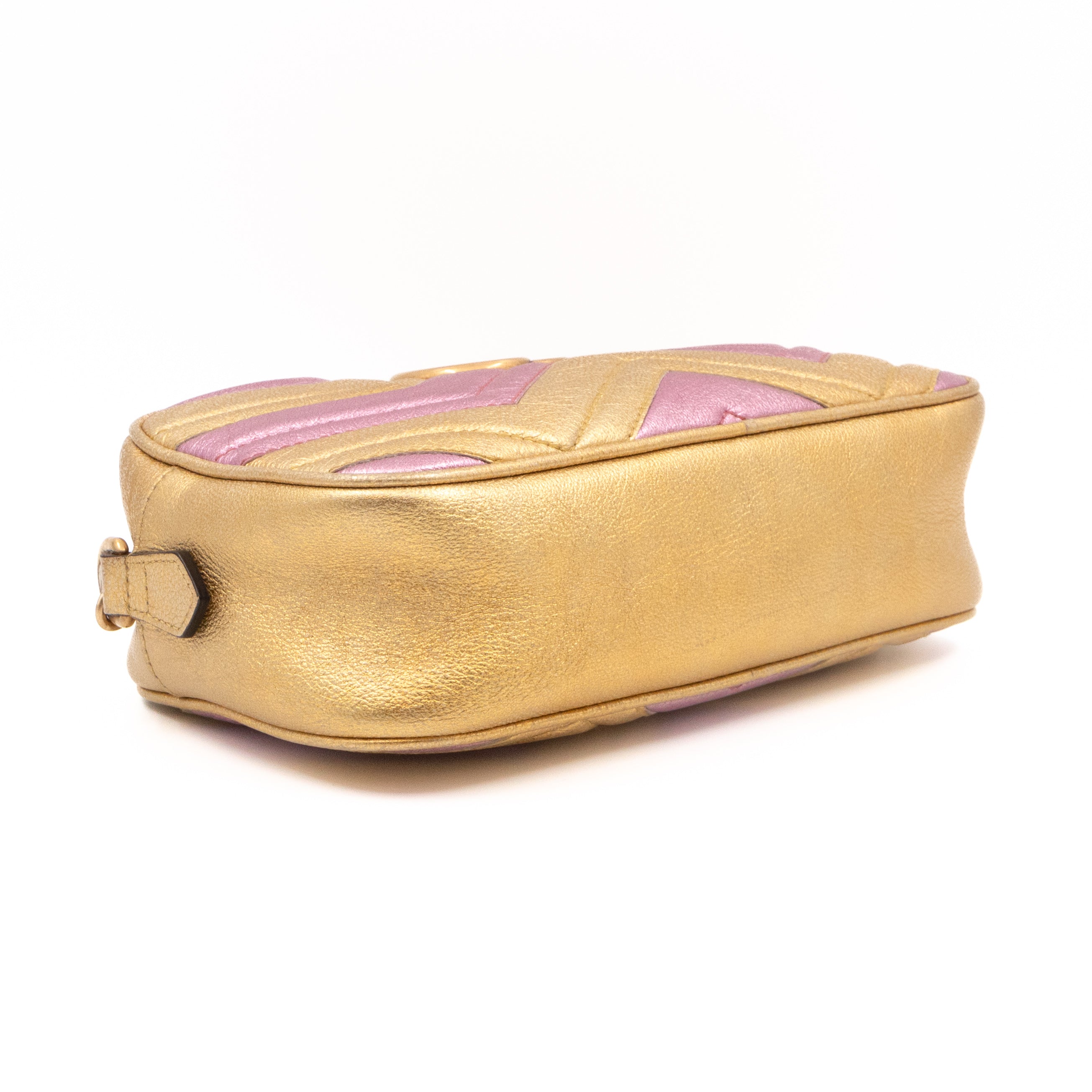 GG Marmont Matelassé Small Metallic Gold Leather