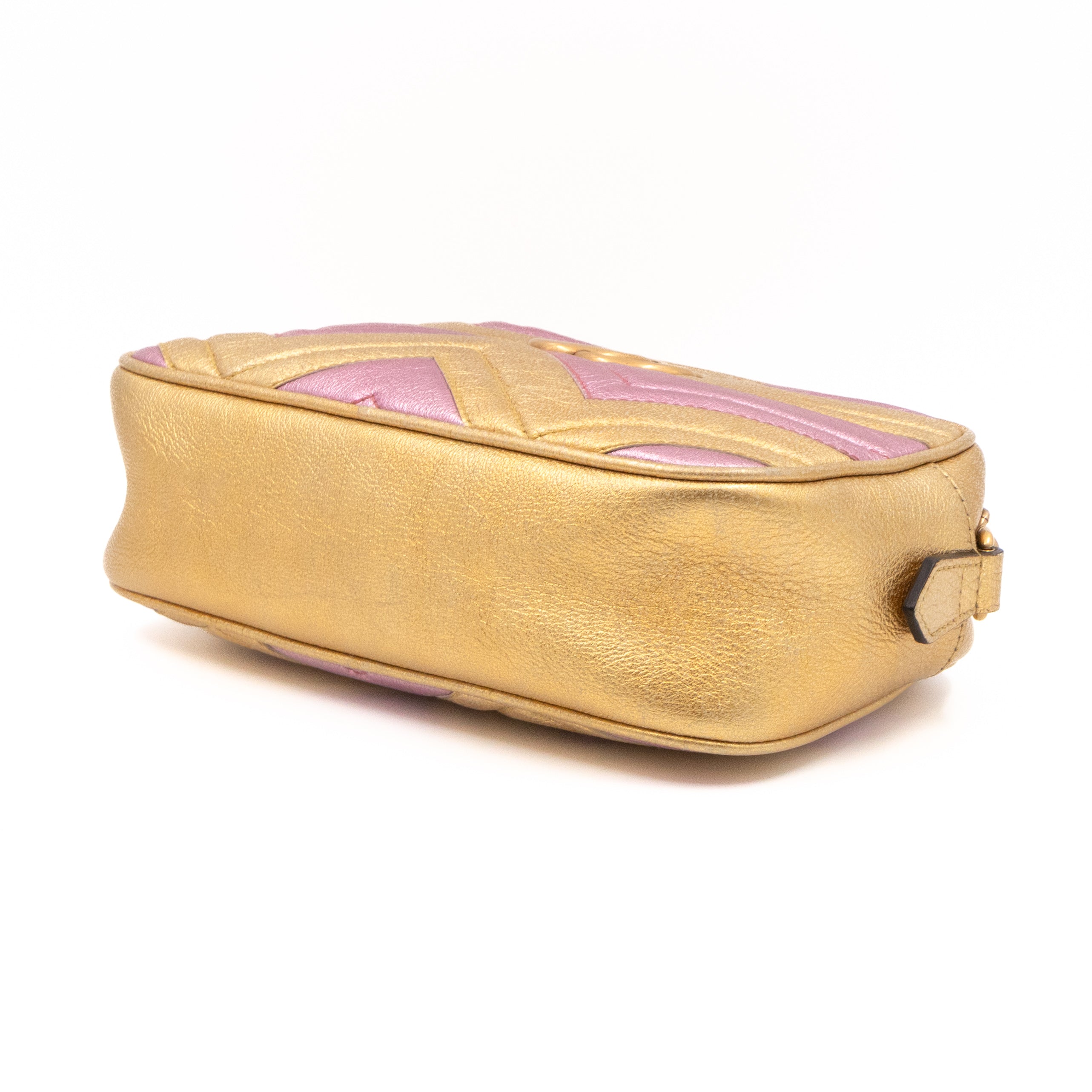 GG Marmont Matelassé Small Metallic Gold Leather