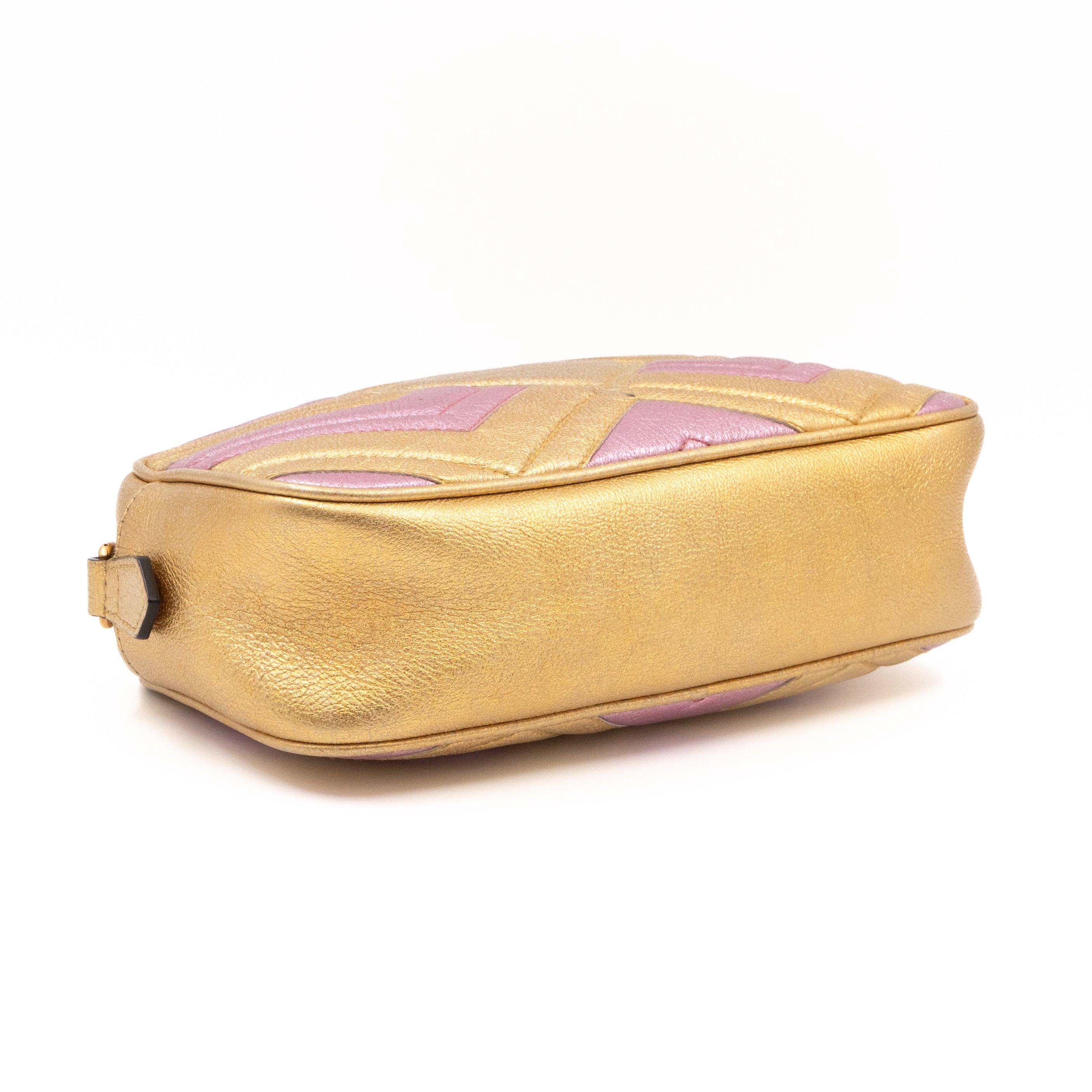 GG Marmont Matelassé Small Metallic Gold Leather