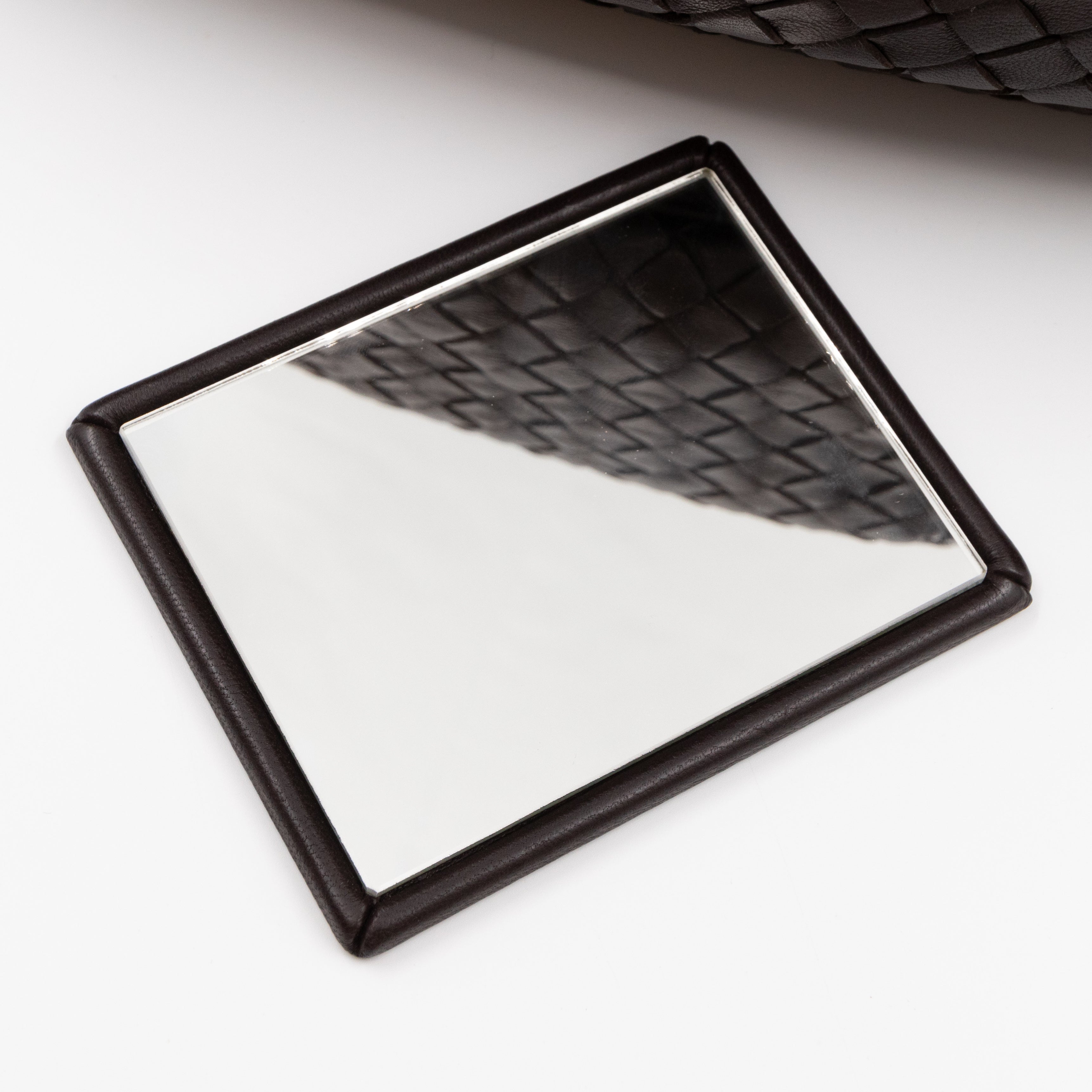 Large Drawstring Flap Crossbody Bag Intrecciato Dark Brown Leather