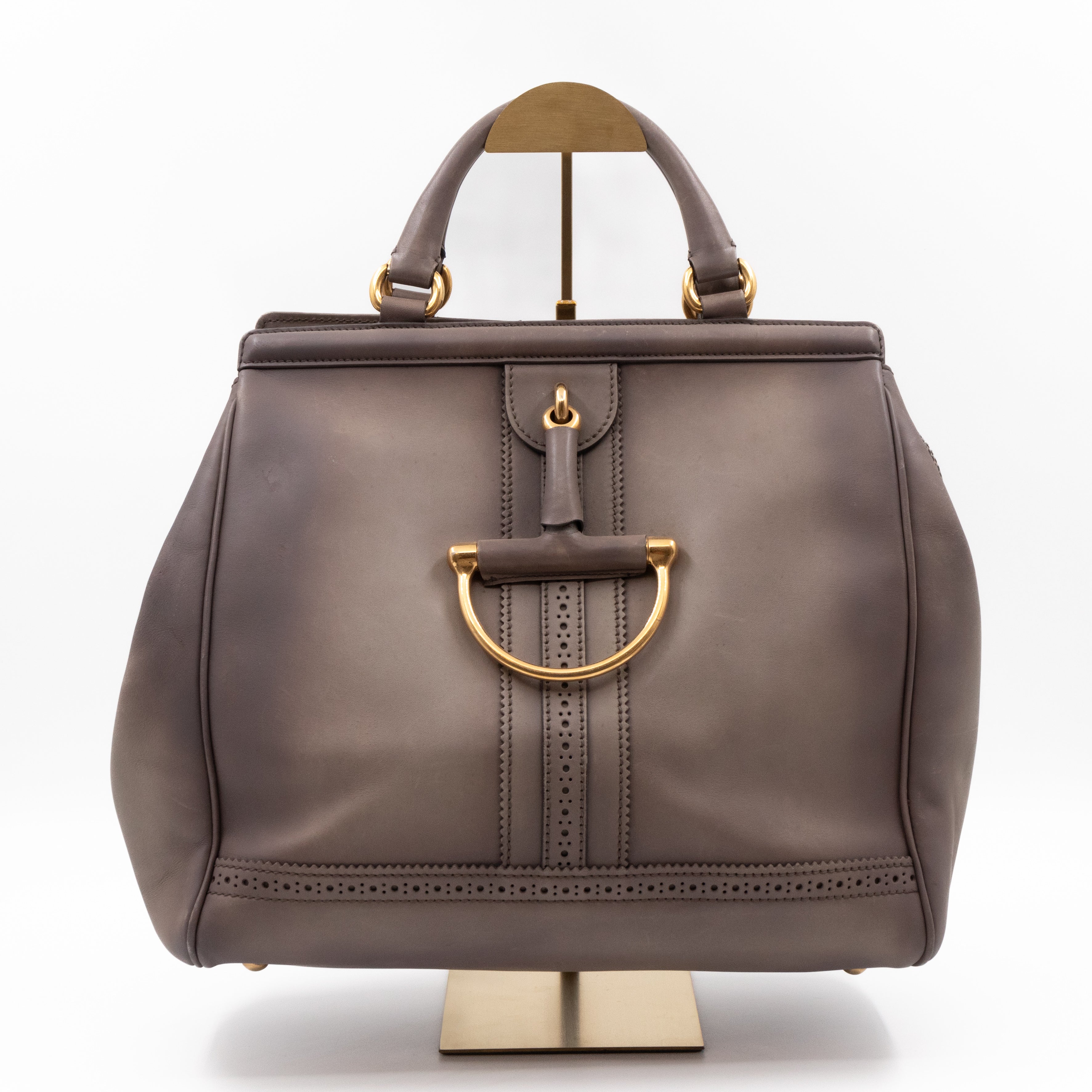 Duilio Brogue Handbag Grey Aged Leather