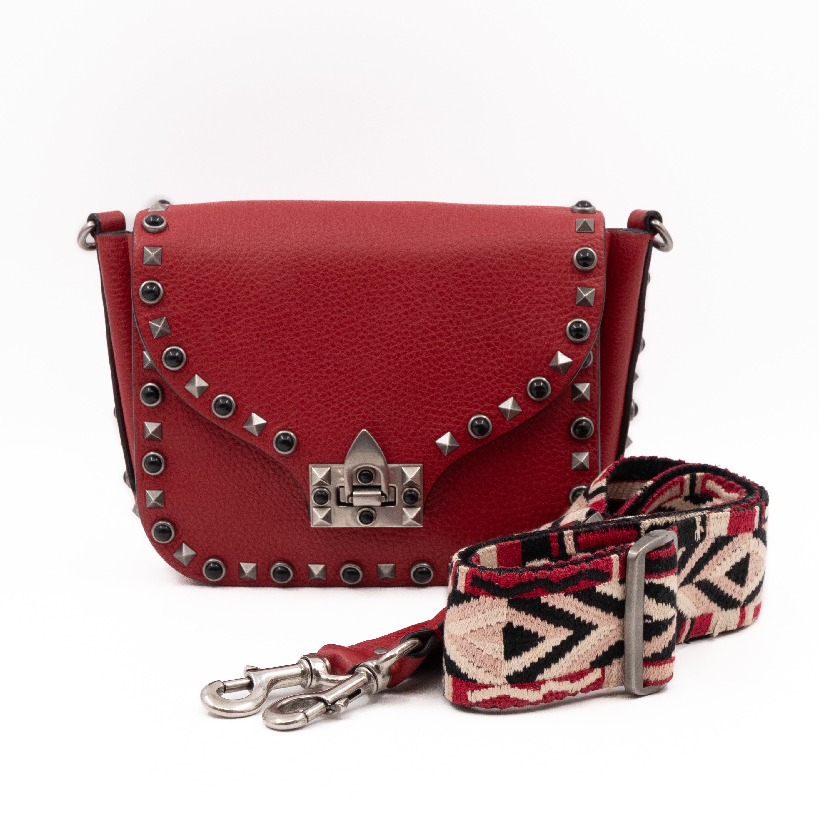 Rockstud Flap Bag Guitar Strap Red Leather
