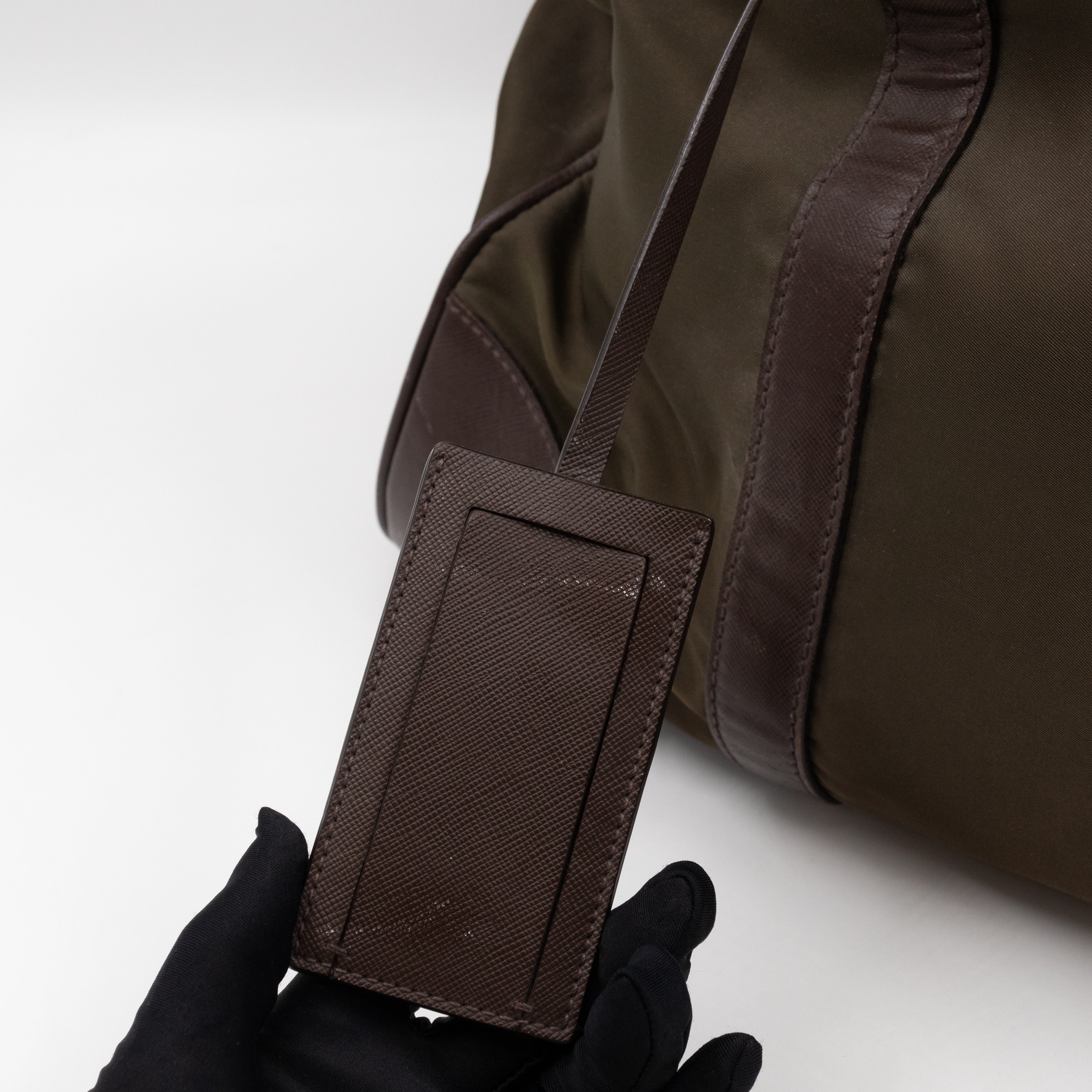 Duffle Green Nylon and Brown Leather Travel Bag